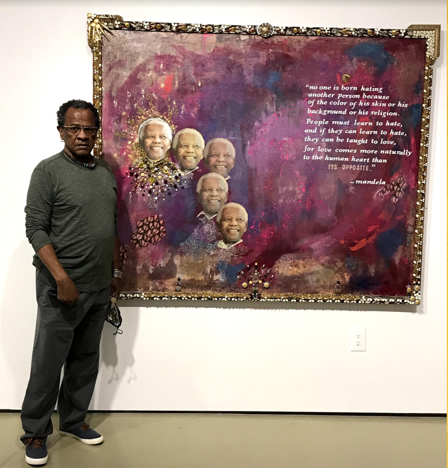 Charles Dudley, No One is Born Hating - Mandela, mixed media (2020).