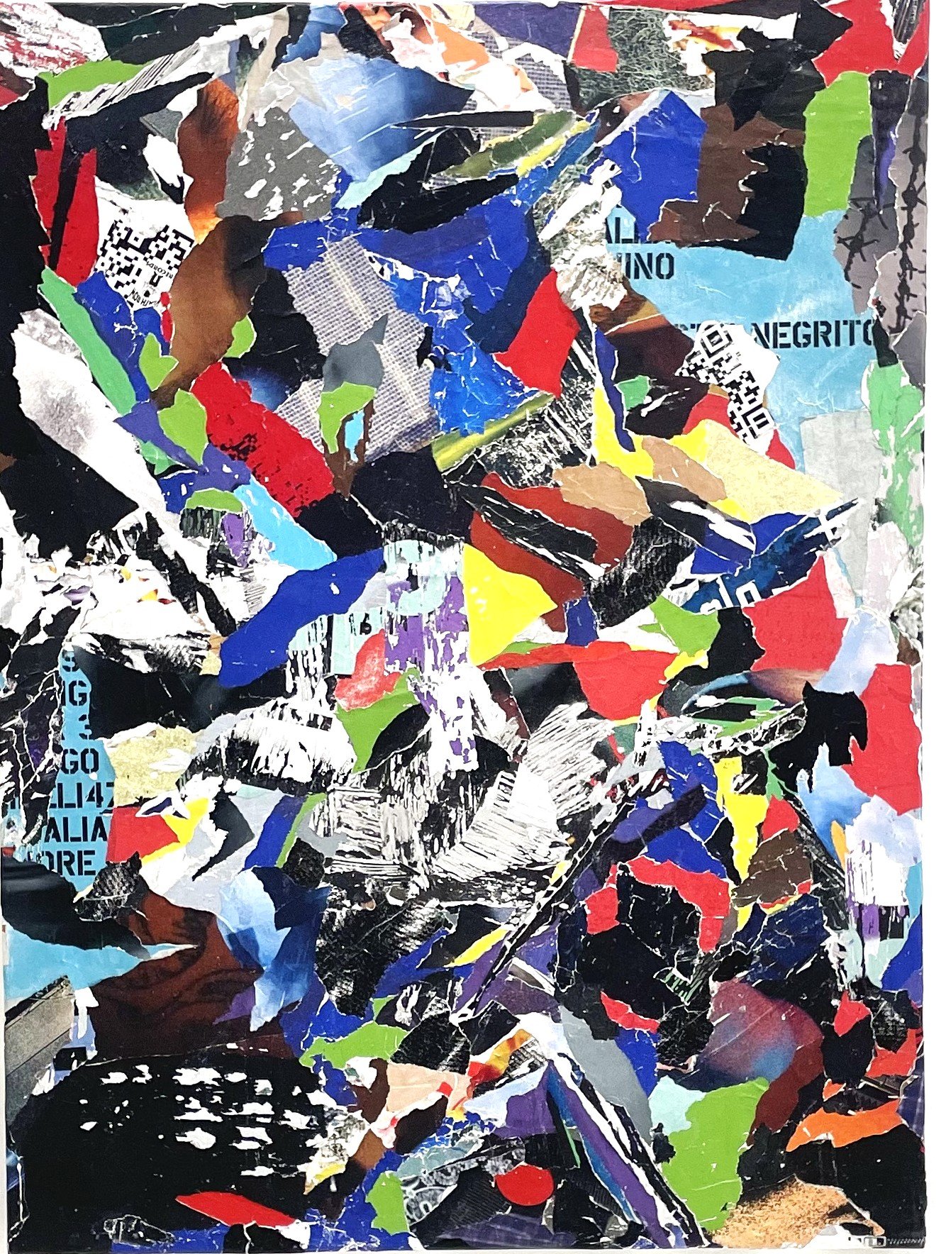 F. Geoffrey Johnson, Negrito, 2026. Torn paper over acrylic on canvas.