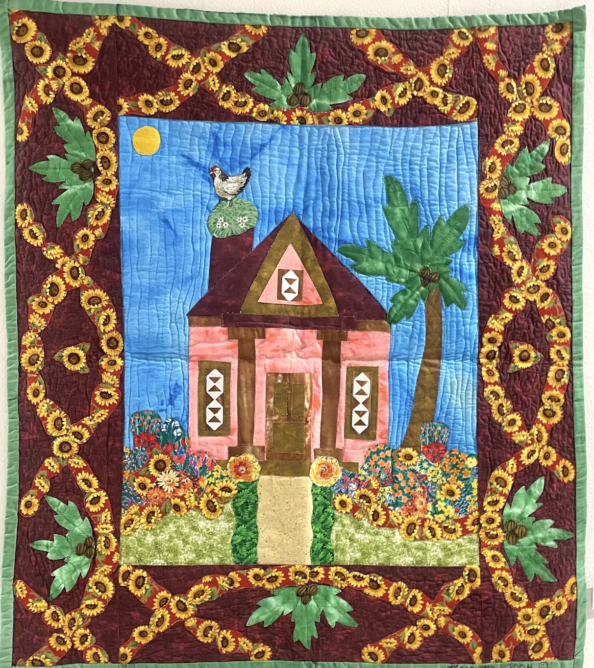 Key West Chicken, 2004. Fabric applique, stencil and hand quilting.