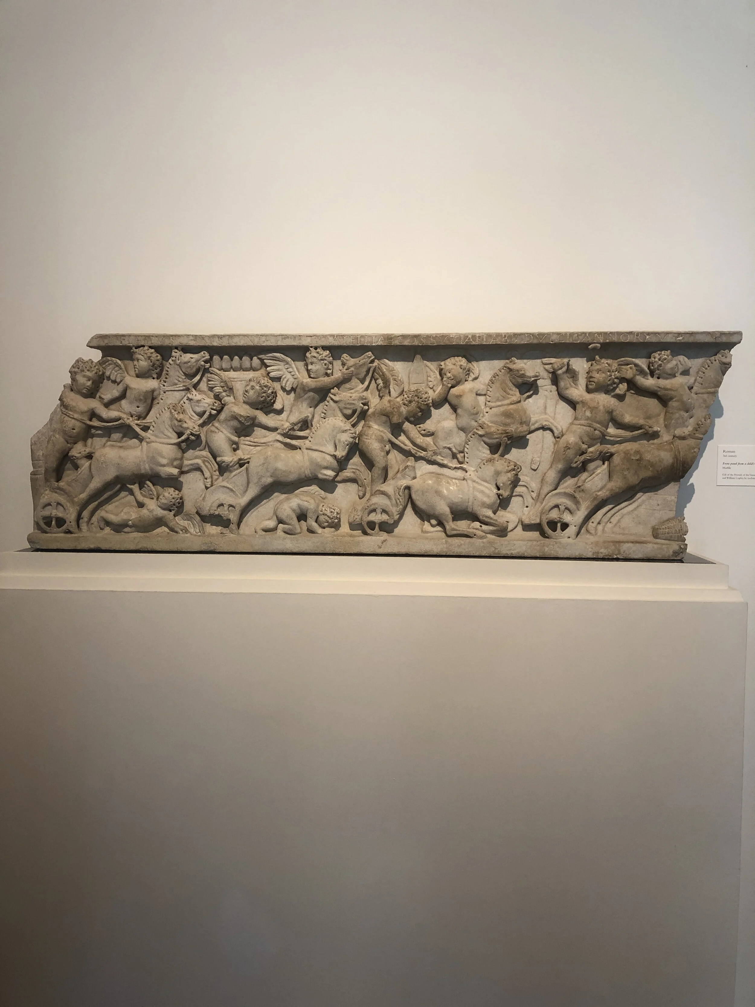 Roman, 3rd c., Front panel from a child's sarcophagus, (marble)