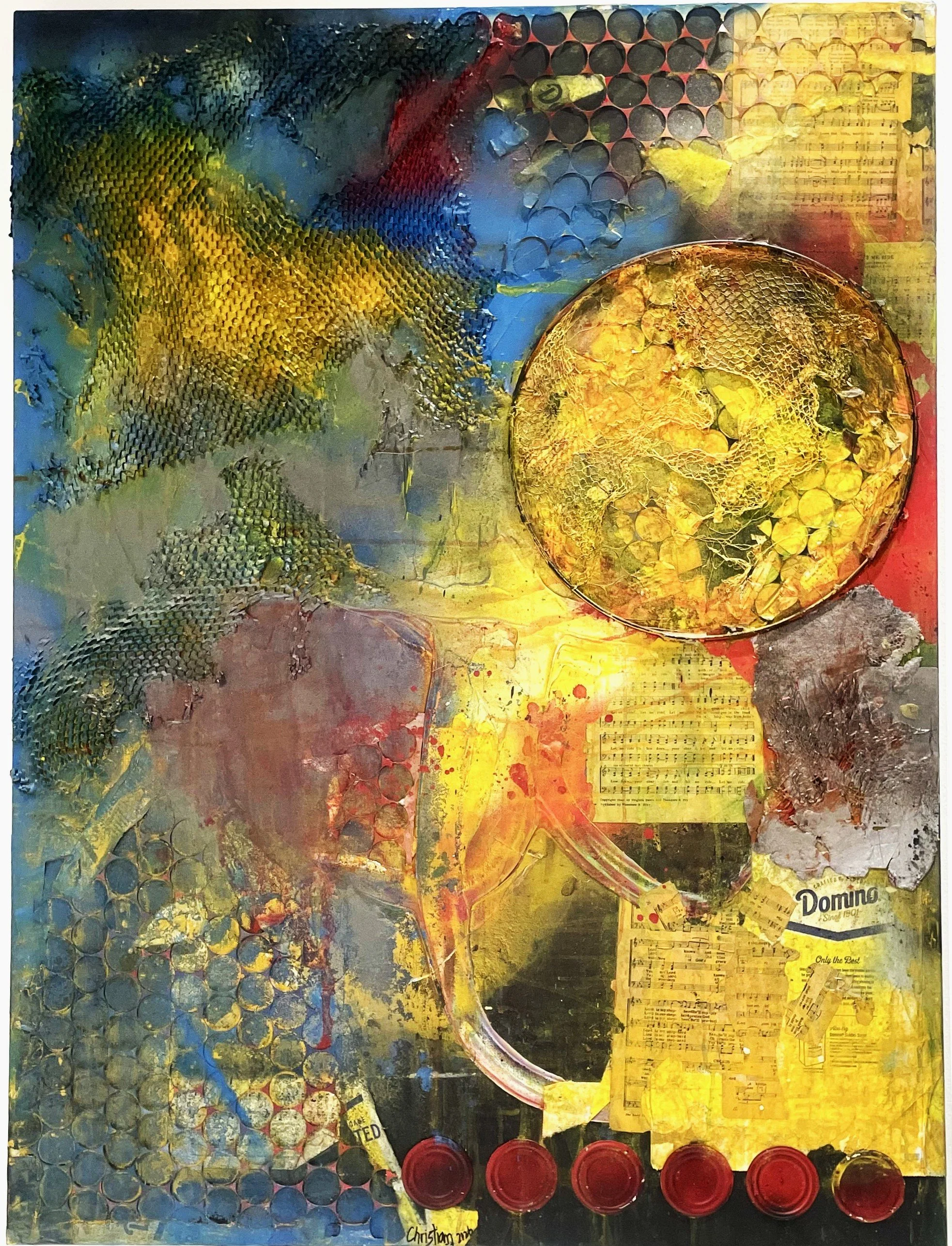 Carl Christian, Just A Few More Weary Days, 2026. Mixed media on canvas.