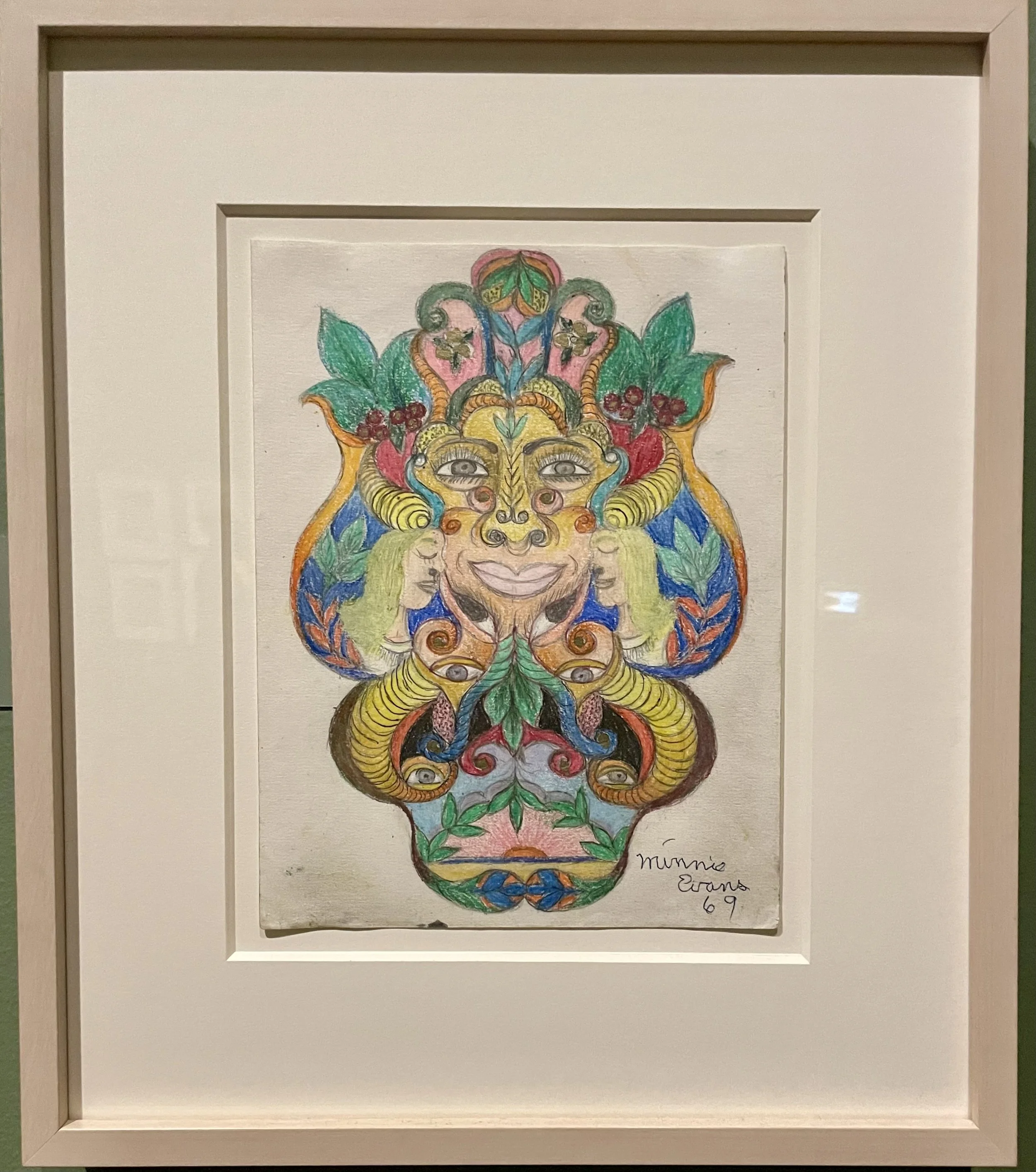 Untitled (Three Faces) Surmounting Landscape, 1969. Crayon, pencil on paper.