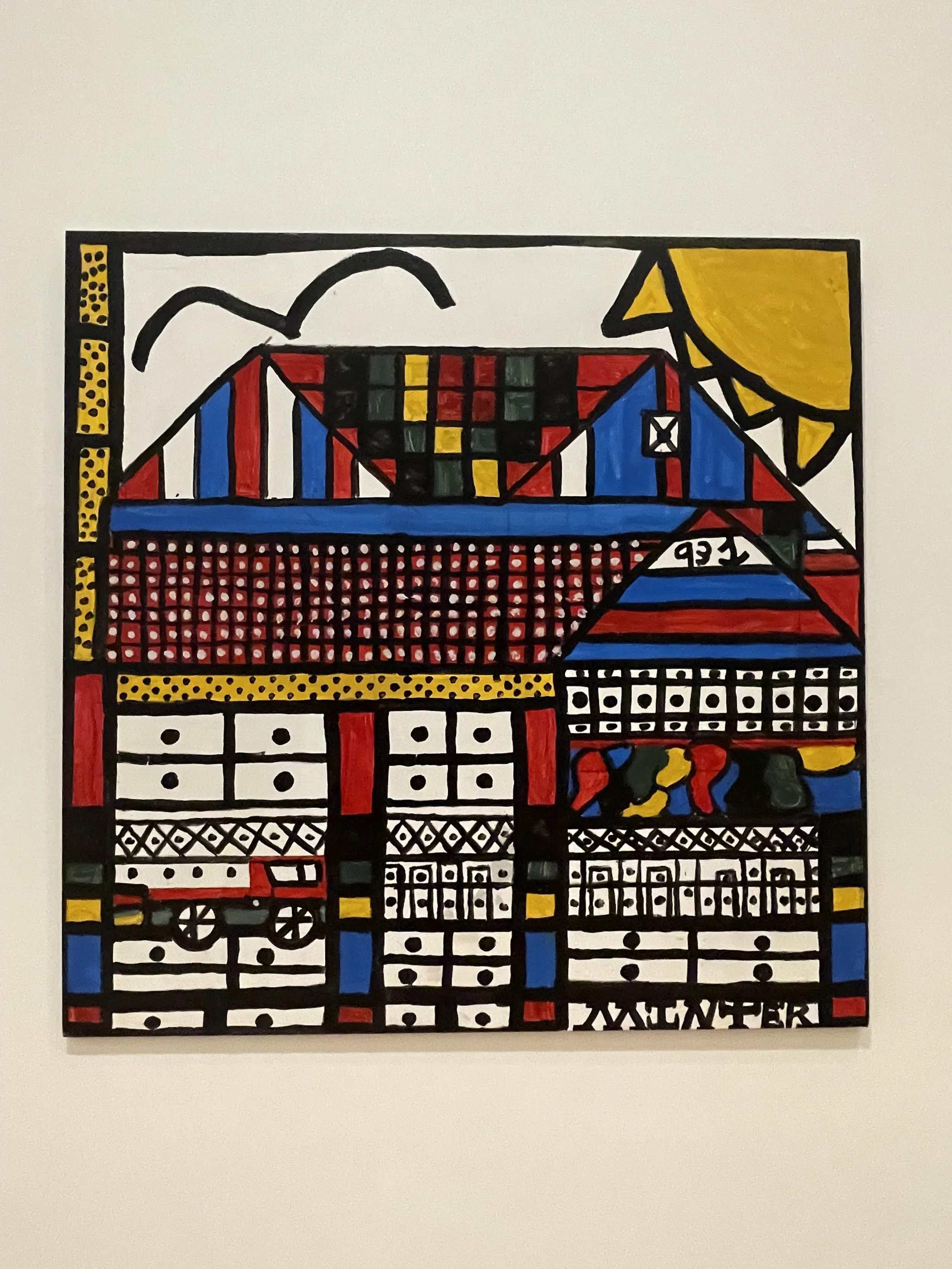 Joe Minter. God Bless Our Home: Joe + Hilda + Boys for 50 Years. Alfonse and Little Joe, 931. 2022. Paint on wood board.