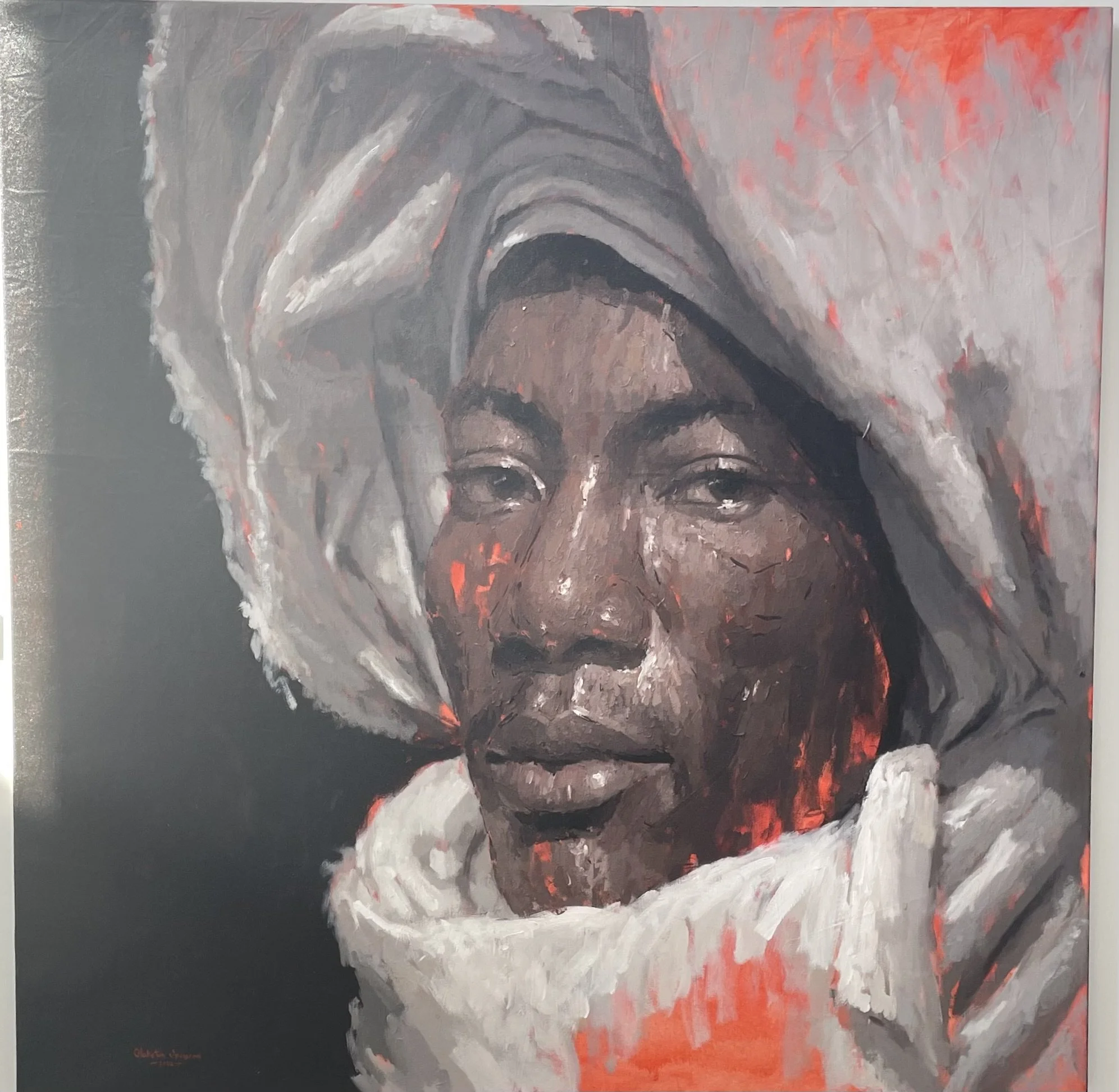 Opeyemi Matthew Olukoton, Thinking II, 2022. 48 x 48," acrylic on canvas