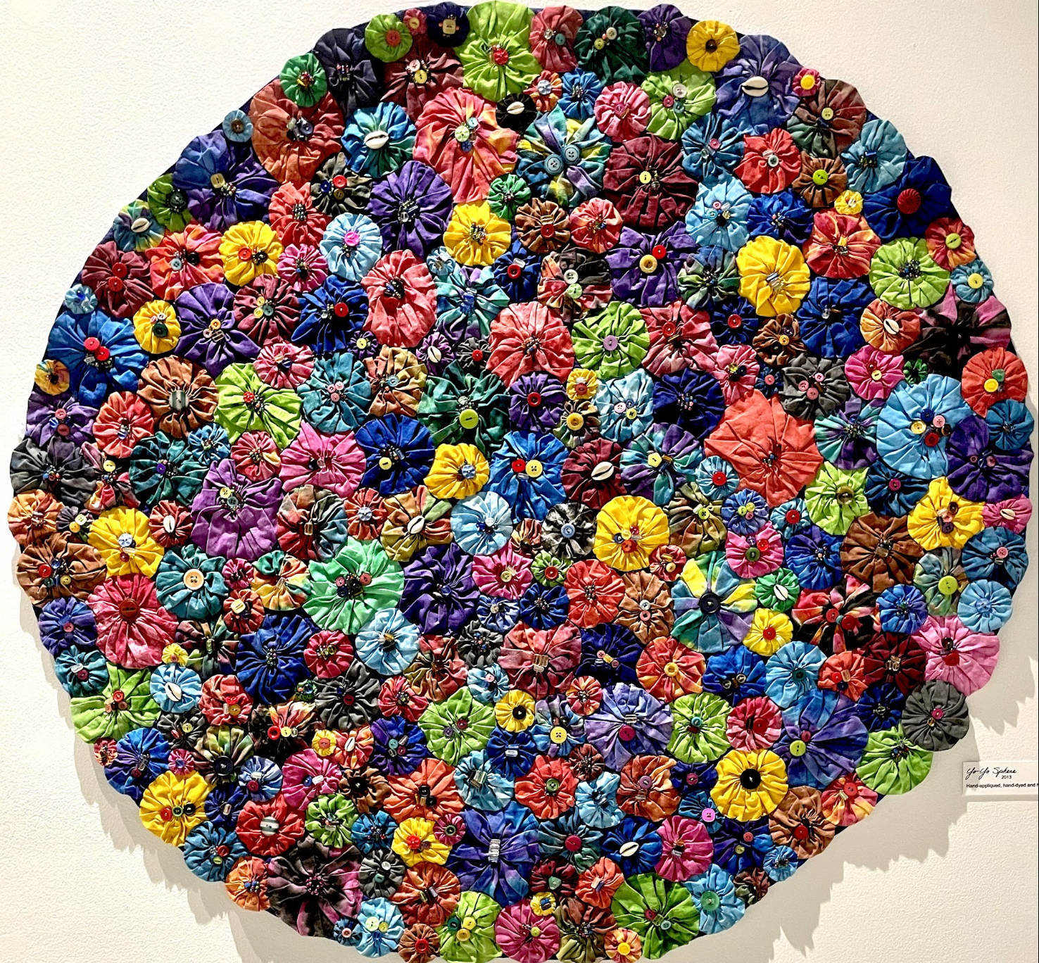 Yo-Yo Sphere, 2013. Hand-appliqued, hand-dyed and hand-painted.