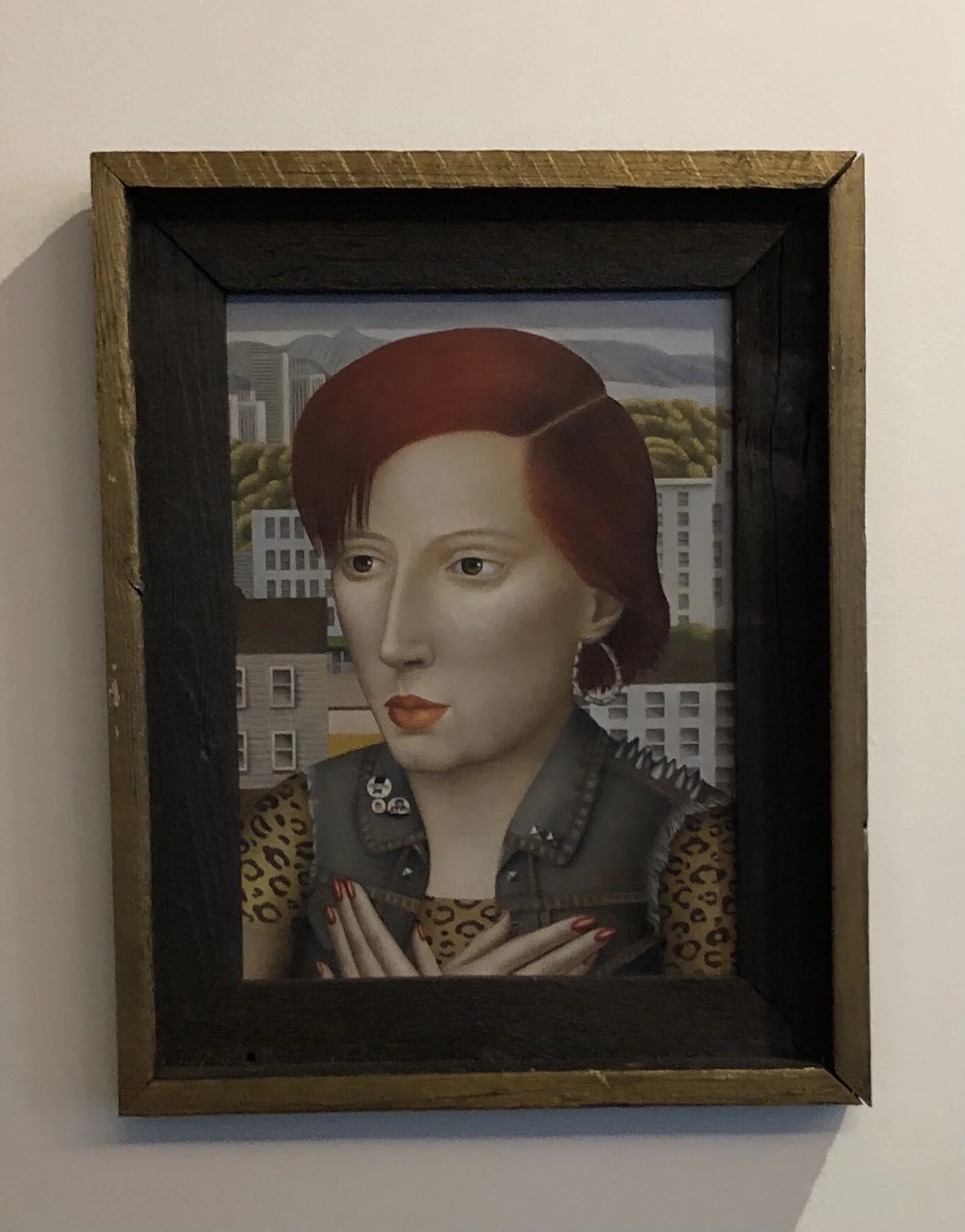 Amy Hill, Woman with Denim Vest, 2009 (oil on wood)