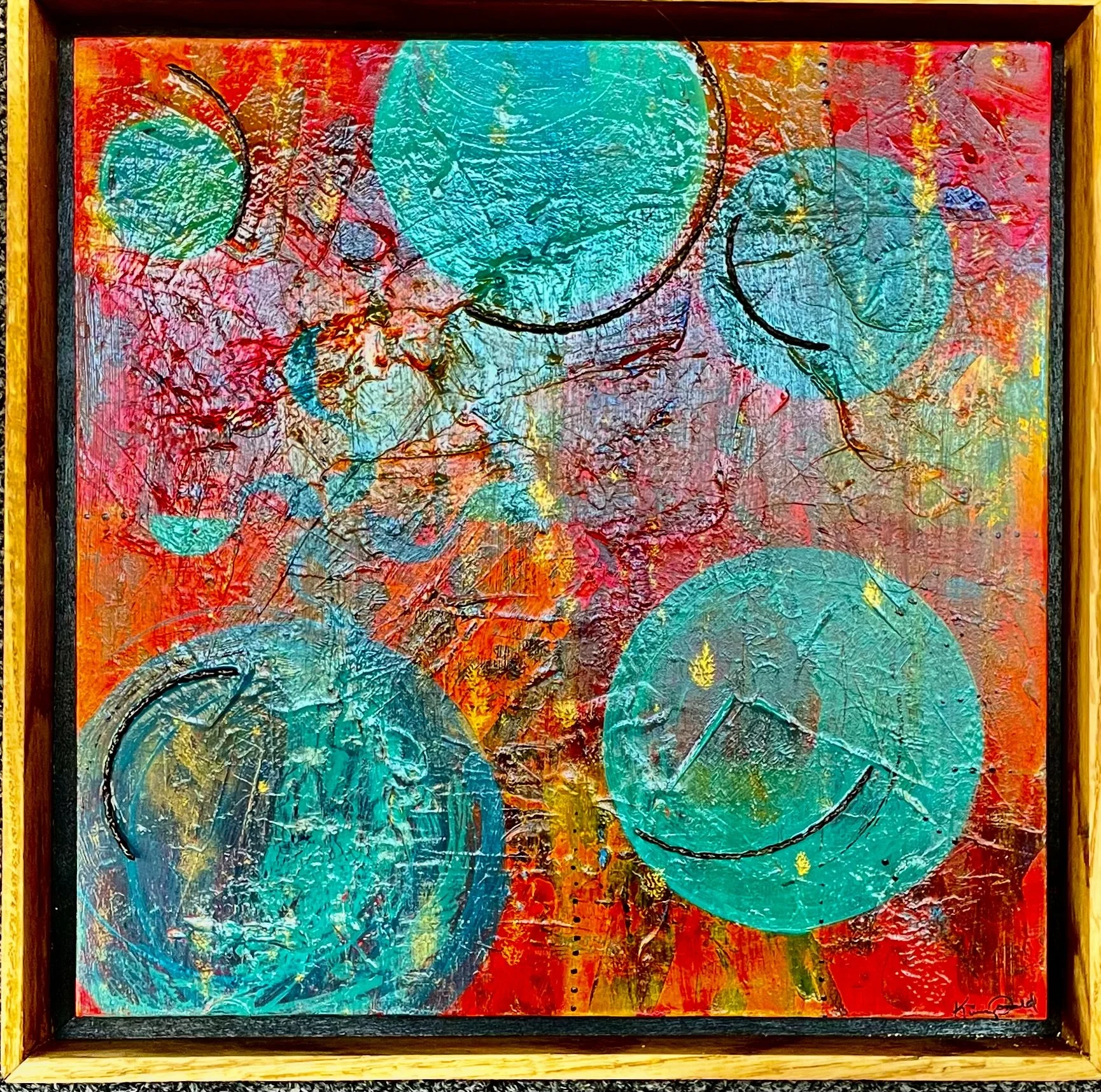 Kim Donald, "Ember," acrylic and metal, 13 1/4" x 13 1/4"