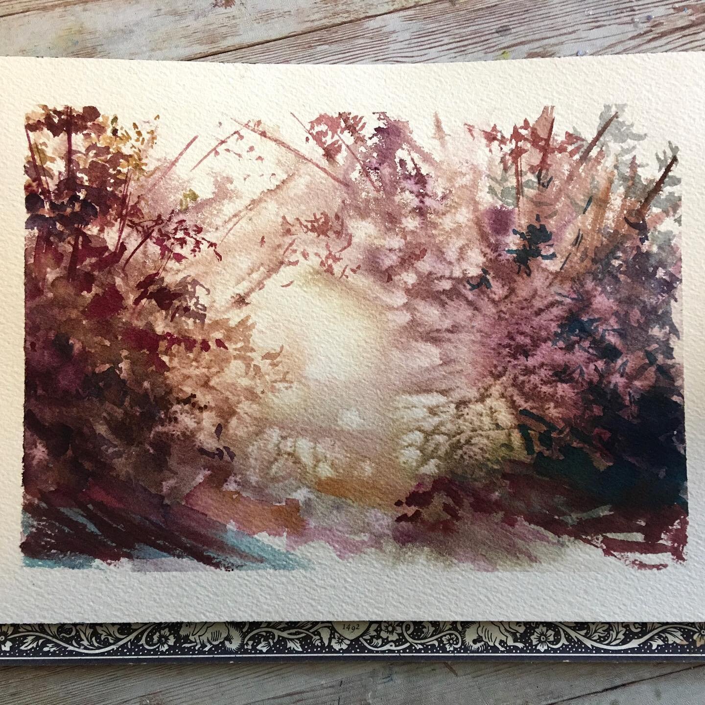 #watercolor #landscape #painting #semiabstract #atmospheric #mgraham #sketching #sketch #forest #sunlight #autumn #fall #painter