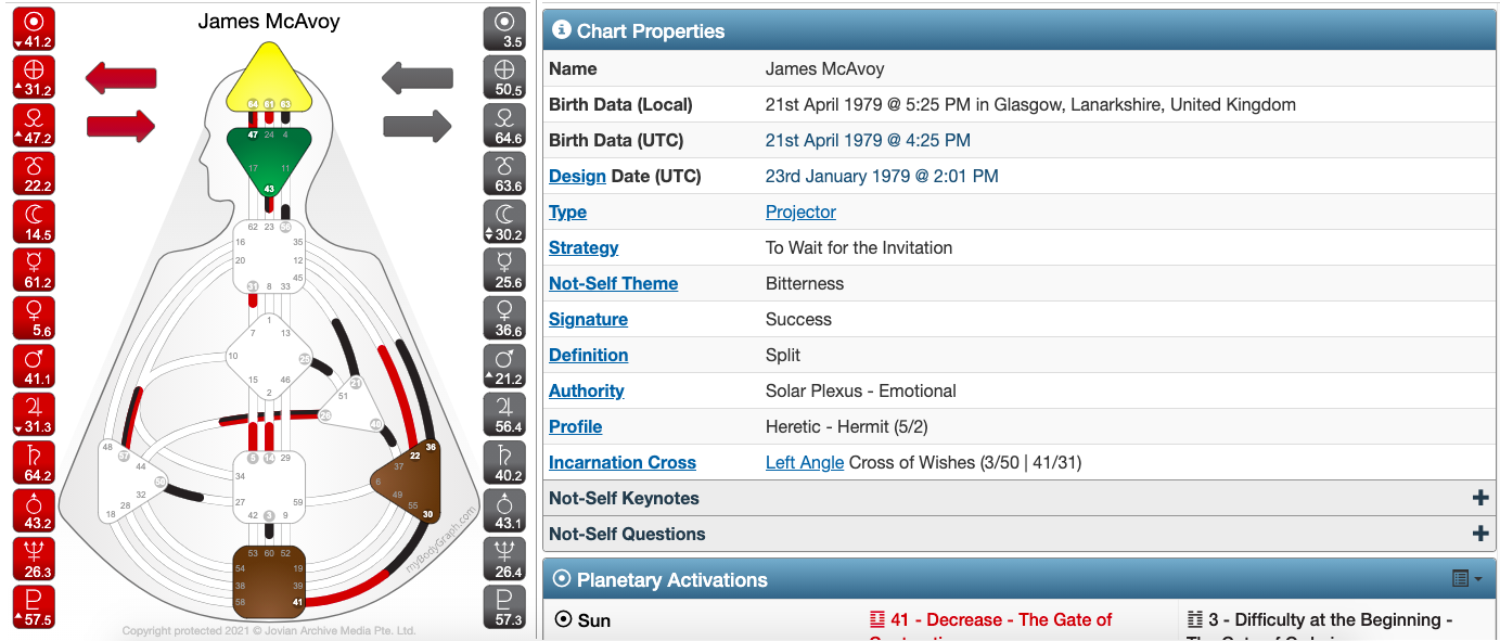 James McAvoy Human Design Chart — The Wild Pixel