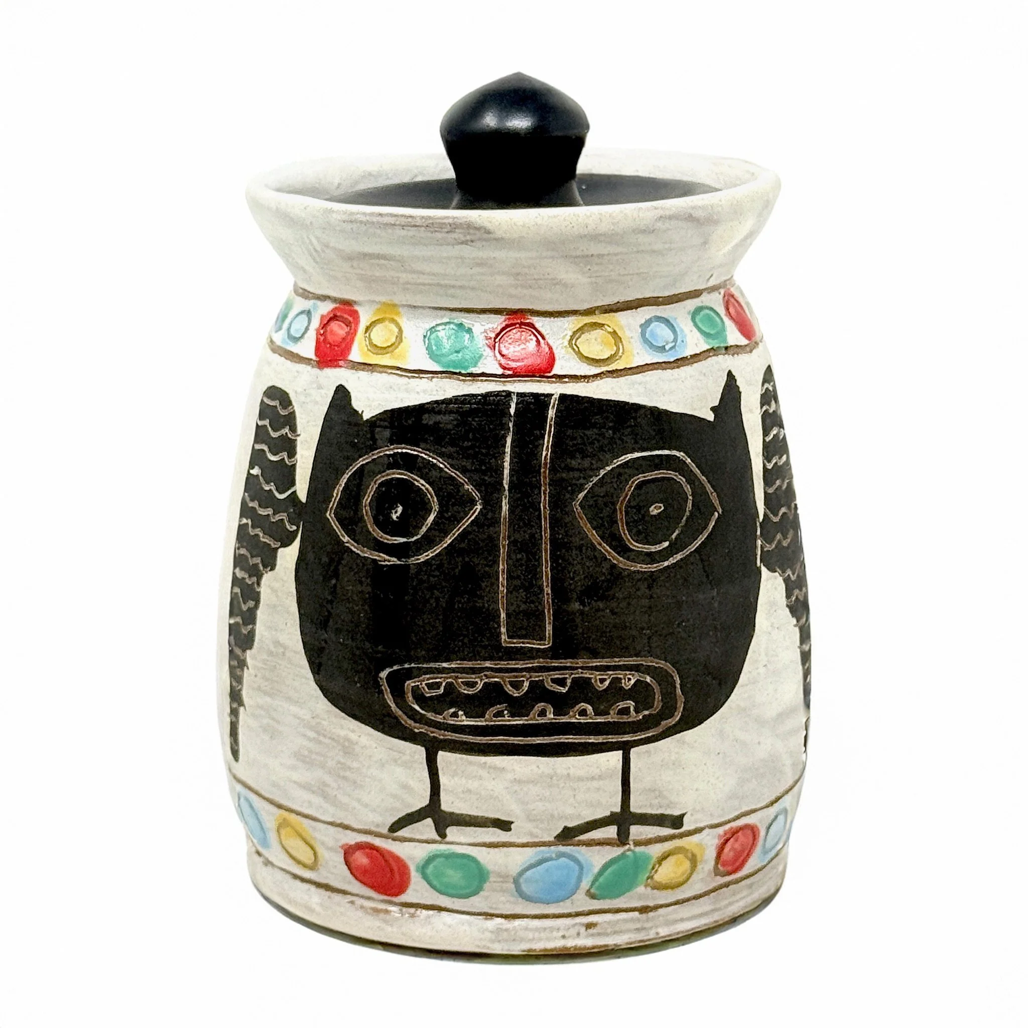 Kurt Anderson, Jar, Stoneware, hand painted and carved, 5" x 4" x 4" - Retail value: $150