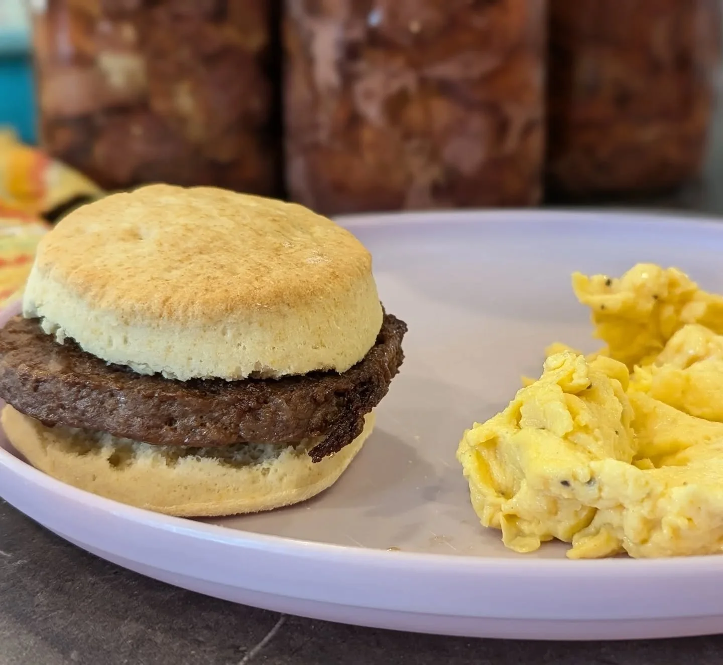These are by far my favorite meals. This is food to be PROUD of! For breakfast we had eggs (from our chickens), sausage (hand ground with meat for our pigs), and biscuits (made with milk from our goats). These are the meals where I remember that this