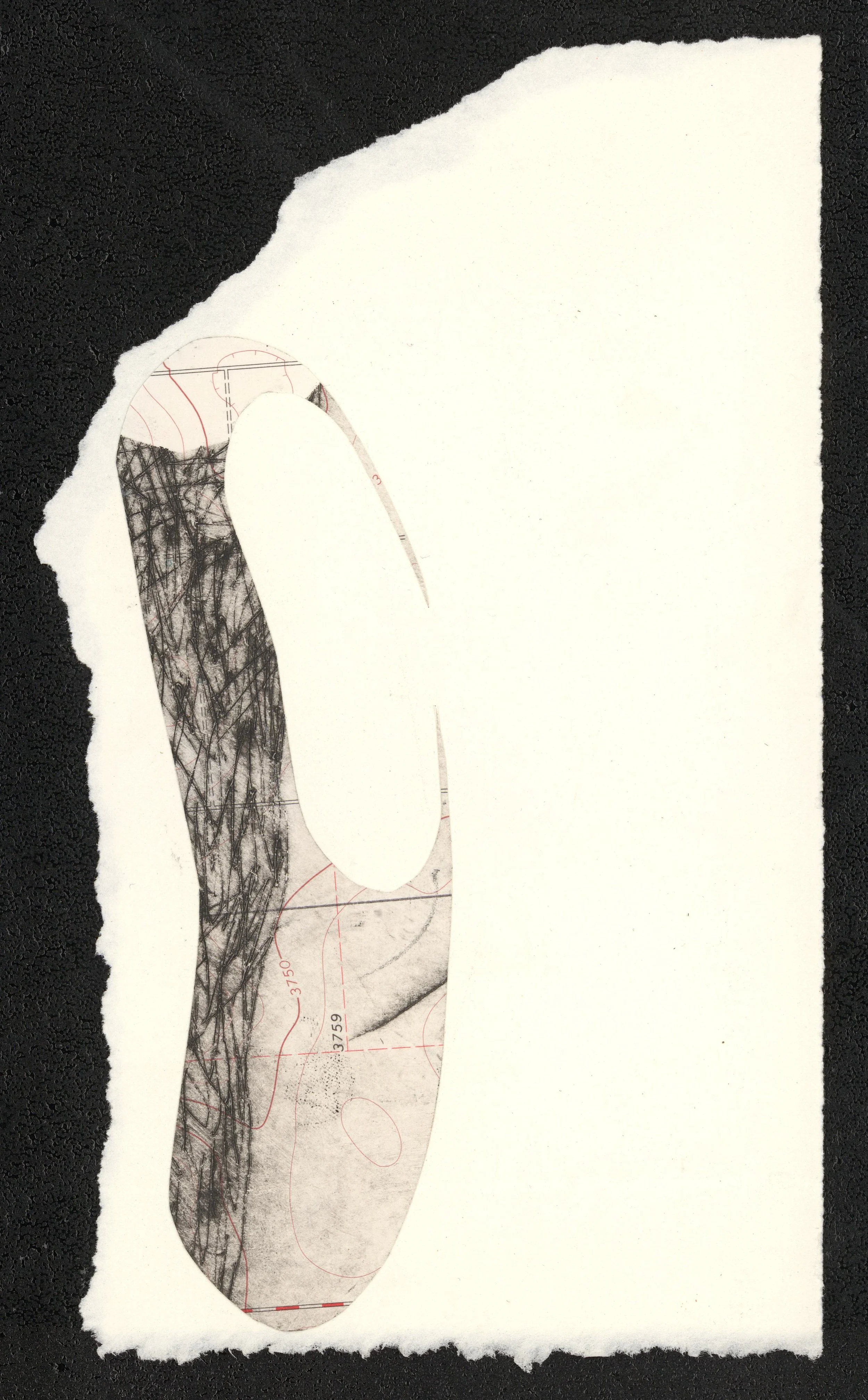 Displaced, 2025, collage, 7x4.25in.