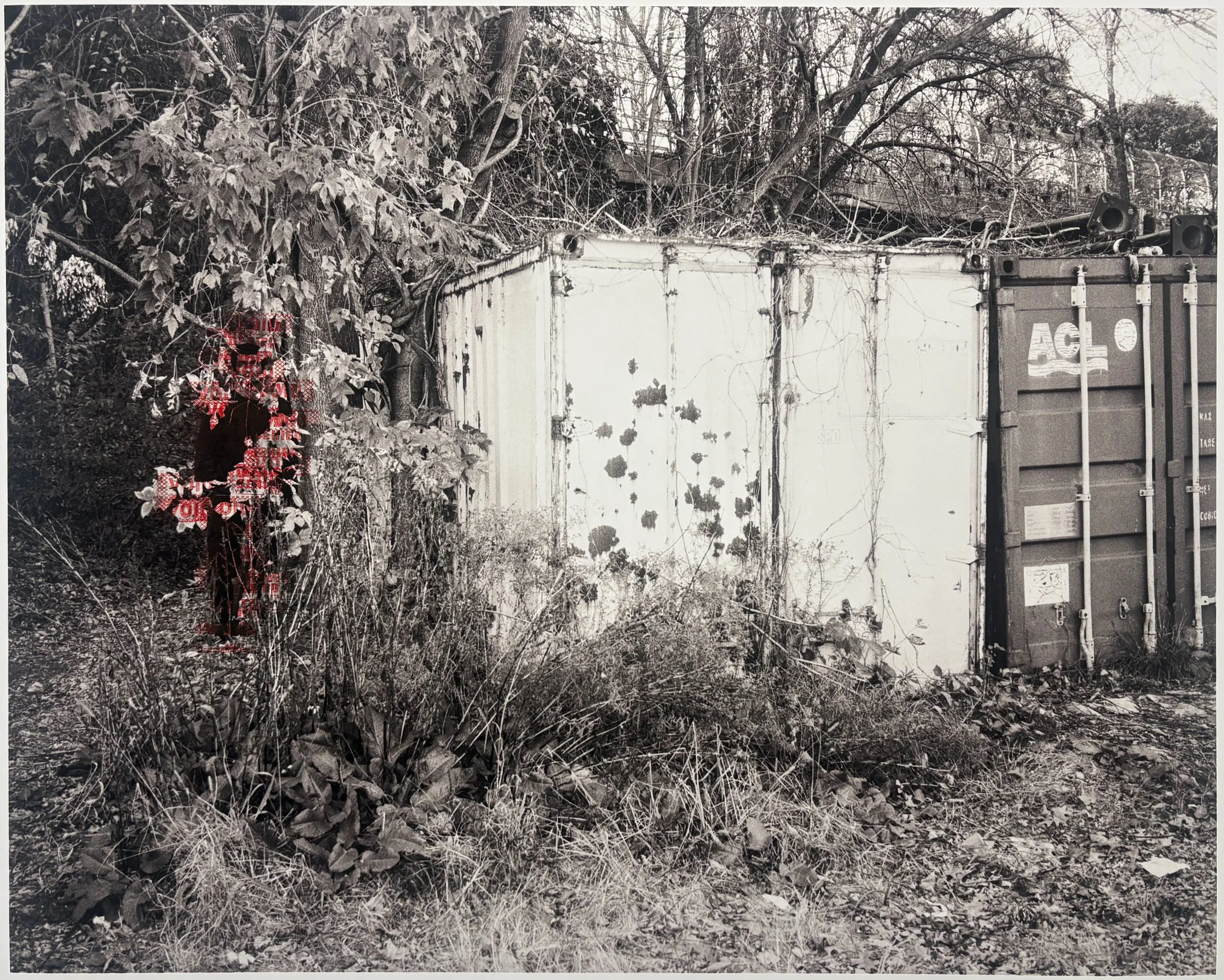 Untitled, 2026, stamped ink on archival inkjet print by Robin Jamkatel, 22x30 in., work made in collaboration with Robin Jamkatel