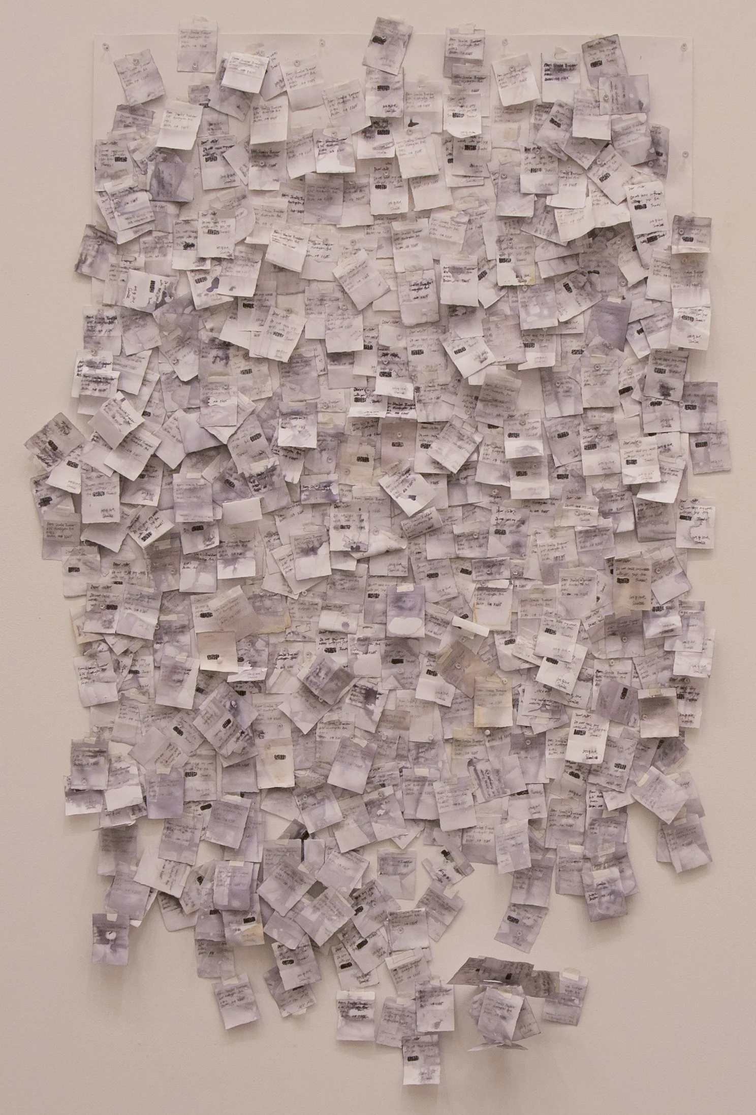 Lots of love, Shailee, 2025, ink and stamped ink on approx. 300 letters, dimensions vary