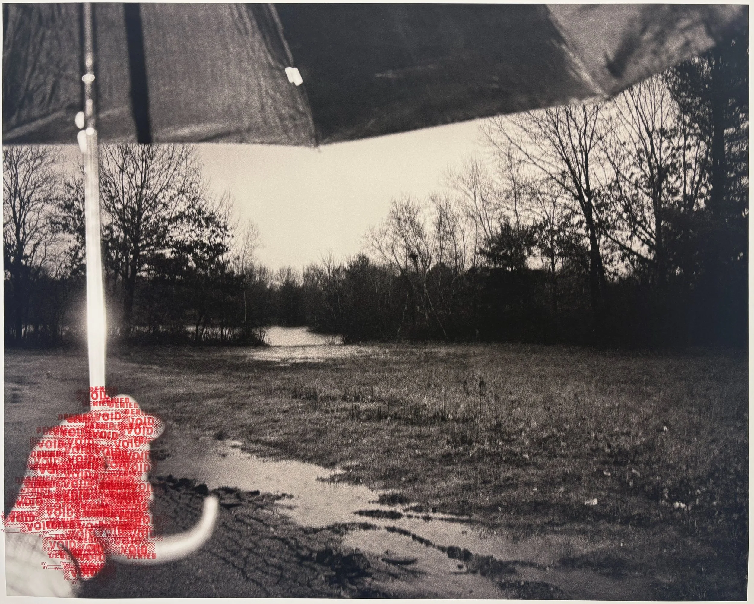 Untitled, 2026, stamped ink on archival inkjet print by Robin Jamkatel, 22x30 in., work made in collaboration with Robin Jamkatel