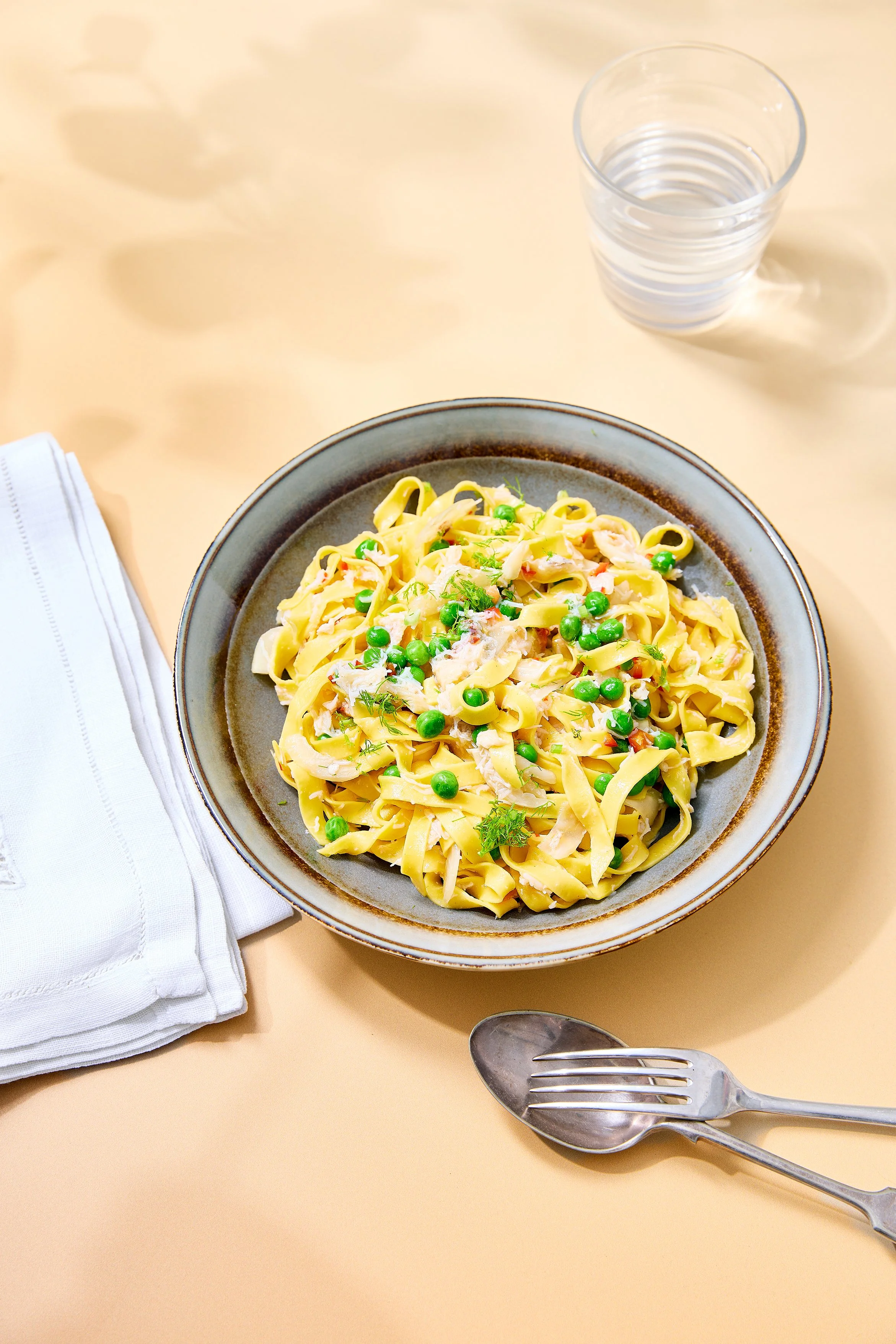 crab and pea pappardelle 