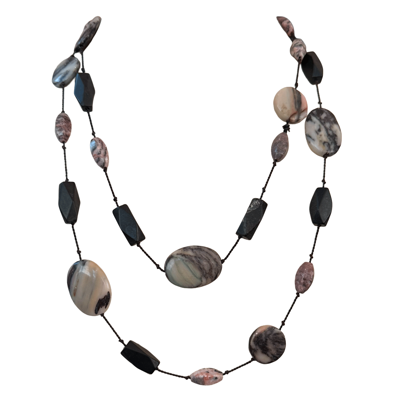 Picasso Jasper & Black Onyx Knotted Necklace