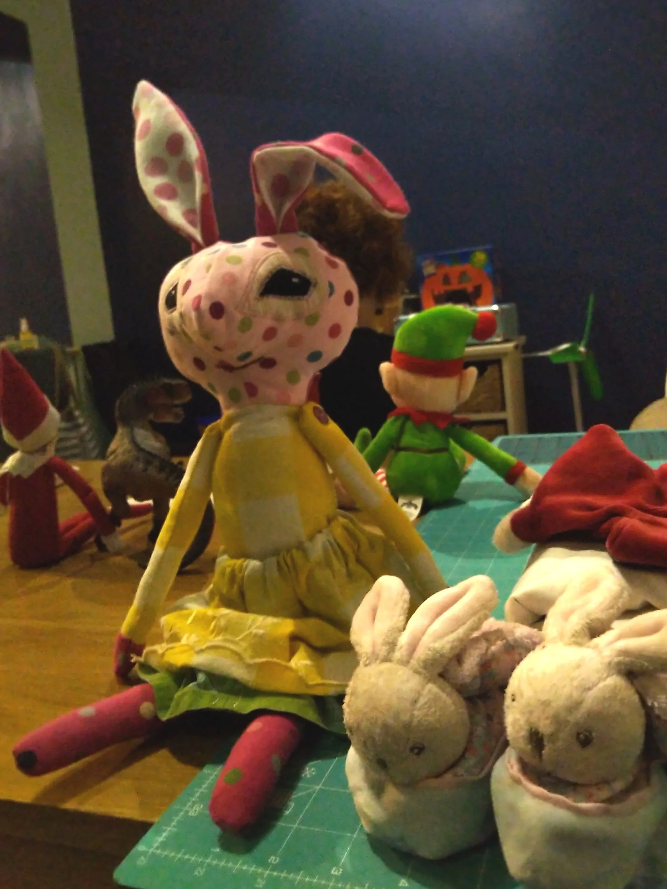 A girly memory rabbit made from baby clothes