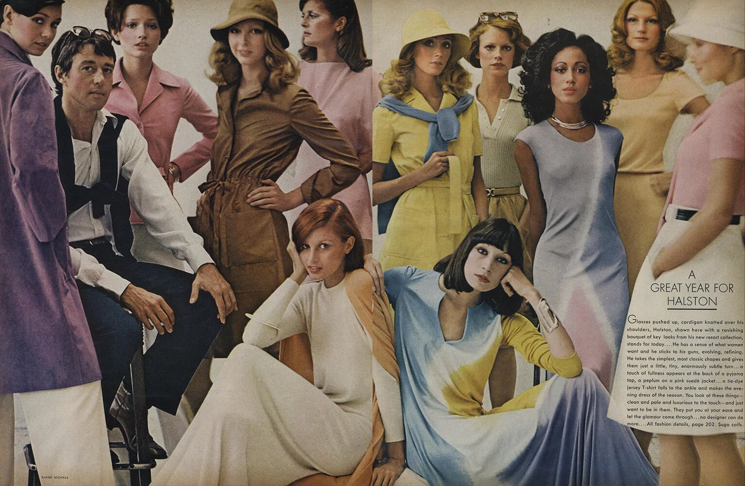 Halston and his Halston-ettes. Photo by Duane Michals for Vogue, December 1972.