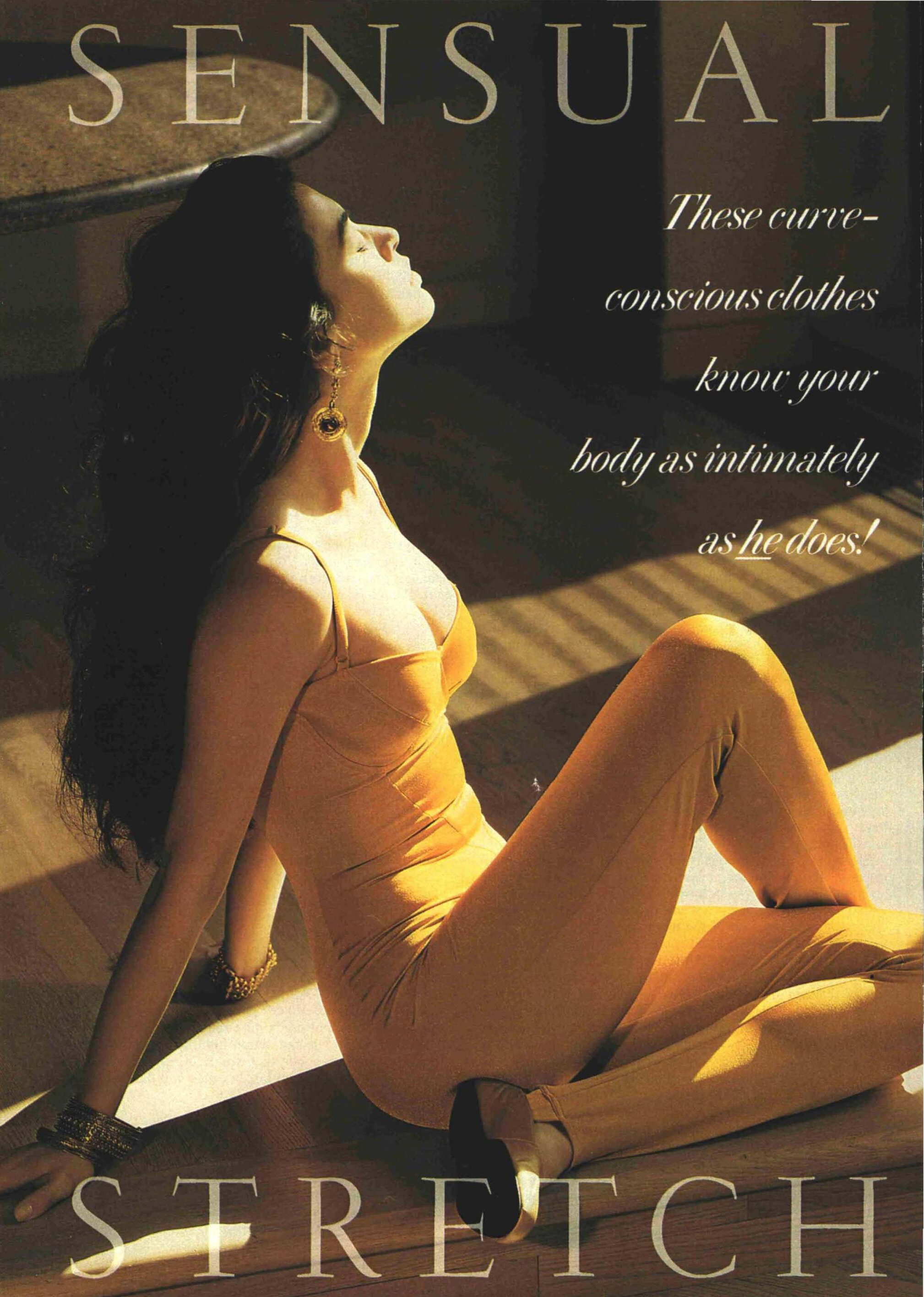 A tight bustier jumpsuit in Cosmopolitan, February 1990. Photo by Uli Rose.
