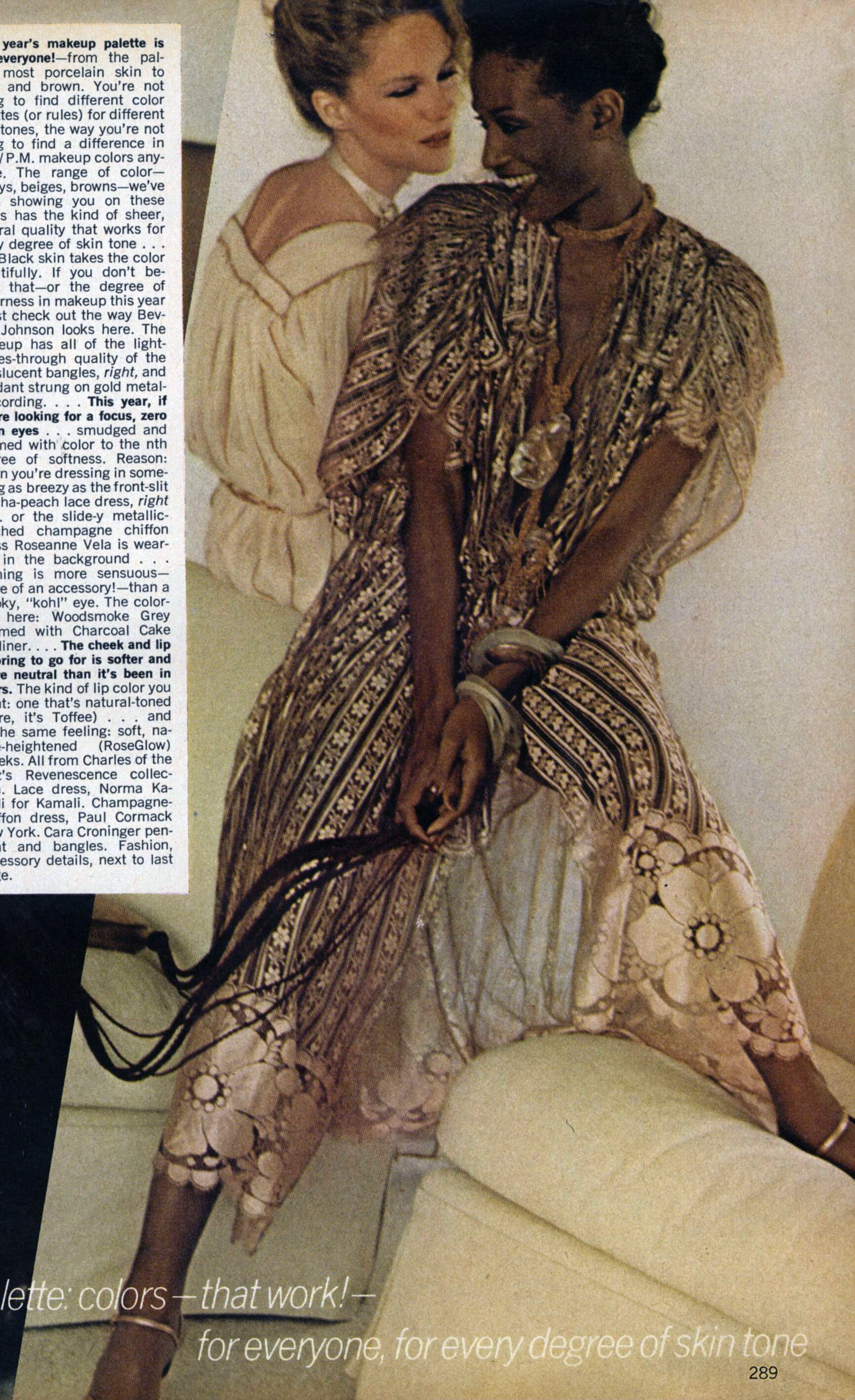 Beverly Johnson in a Norma Kamali lace dress. Photo by Arthur Elgort for Vogue, October 1977.