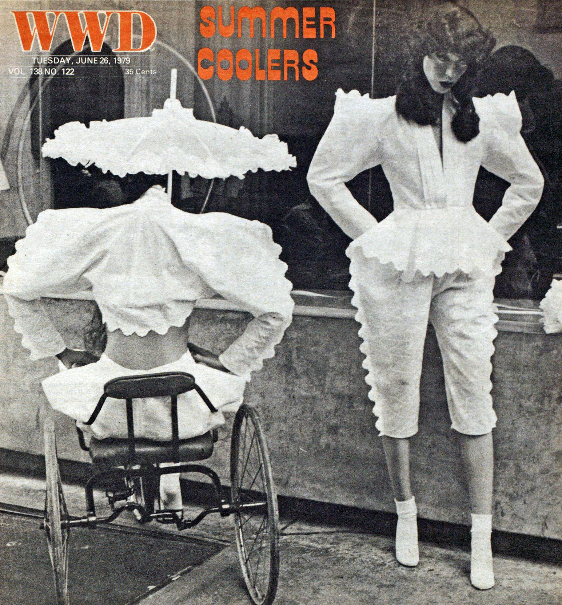 Norma Kamali's white cotton eyelet jacket and knickers. WWD, June 26, 1979.