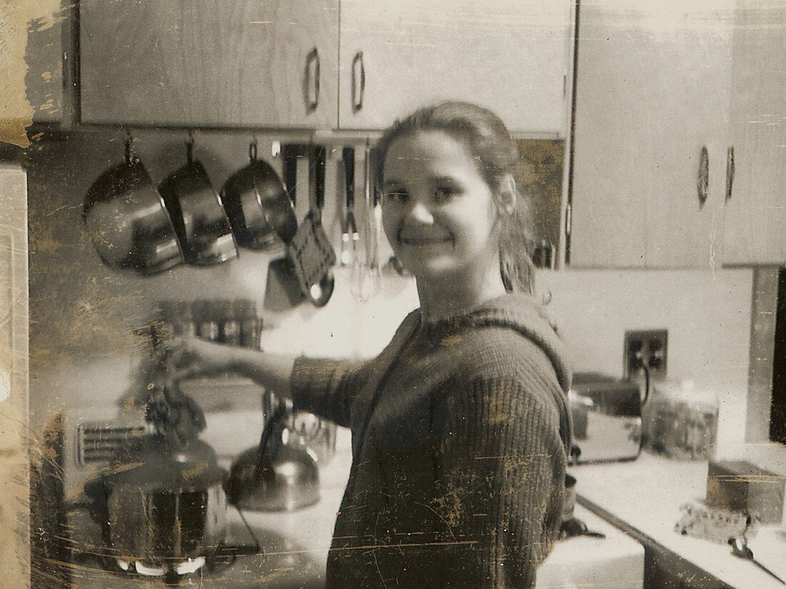 Marian trying a recipe from Julia Child in 1963.