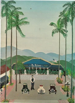 In 1980 the legendary Ma Maison restaurant in Los Angeles had five artists (including David Hockney) paint their menu covers - this was Vicky Tiel's.