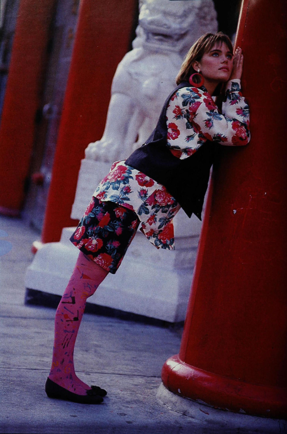 A floral look by Anna Sui. Shot by Knut Bry for Seventeen, September 1985.