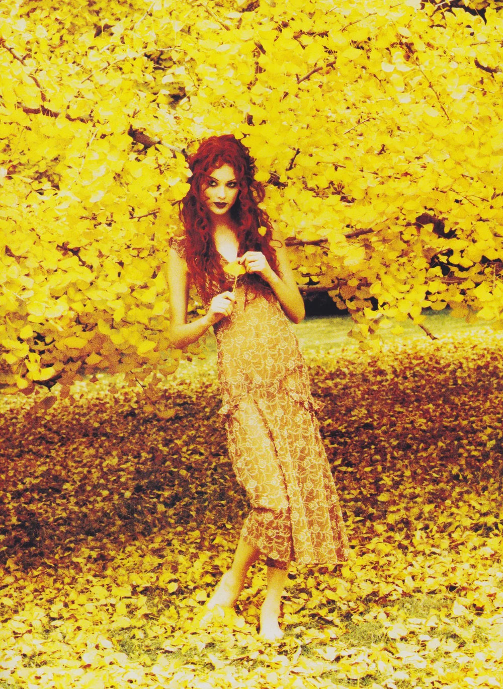 Shalom Harlow in an Anna Sui slip. Photo by Ellen von Unwerth for Vogue, February 1993. 