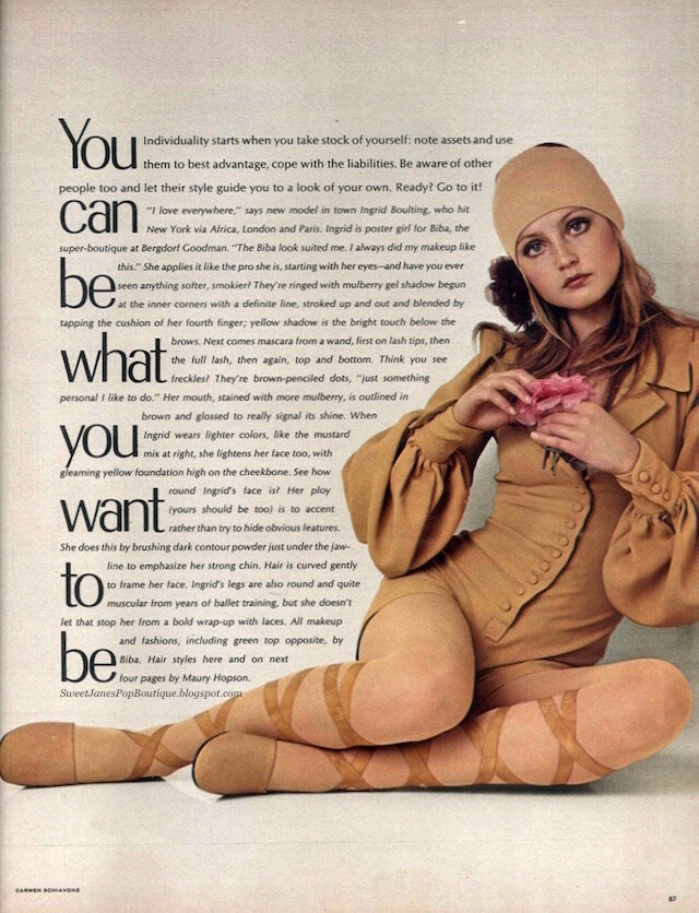 Ingrid in a Biba outfit. Photographed by Carmen Schiavone for Seventeen, July 1971.