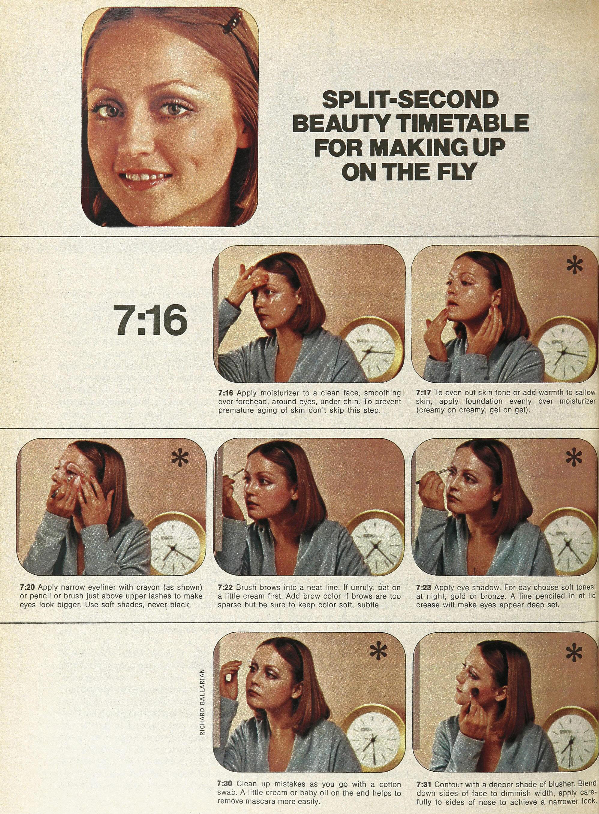 Ingrid showing off her morning beauty routine in Women's Day, April 1970. Photos by Richard Ballerian.
