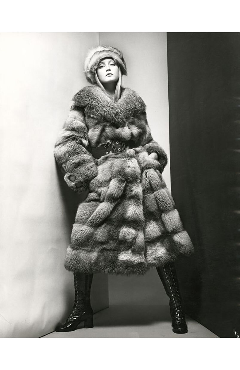 Ingrid Boulting in fur for the Sydney Morning Herald, 1975. Photo by David Mist.