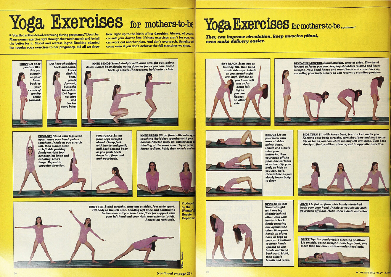 Ingrid's pre-natal yoga routine in Women's Day, May 13th, 1980.