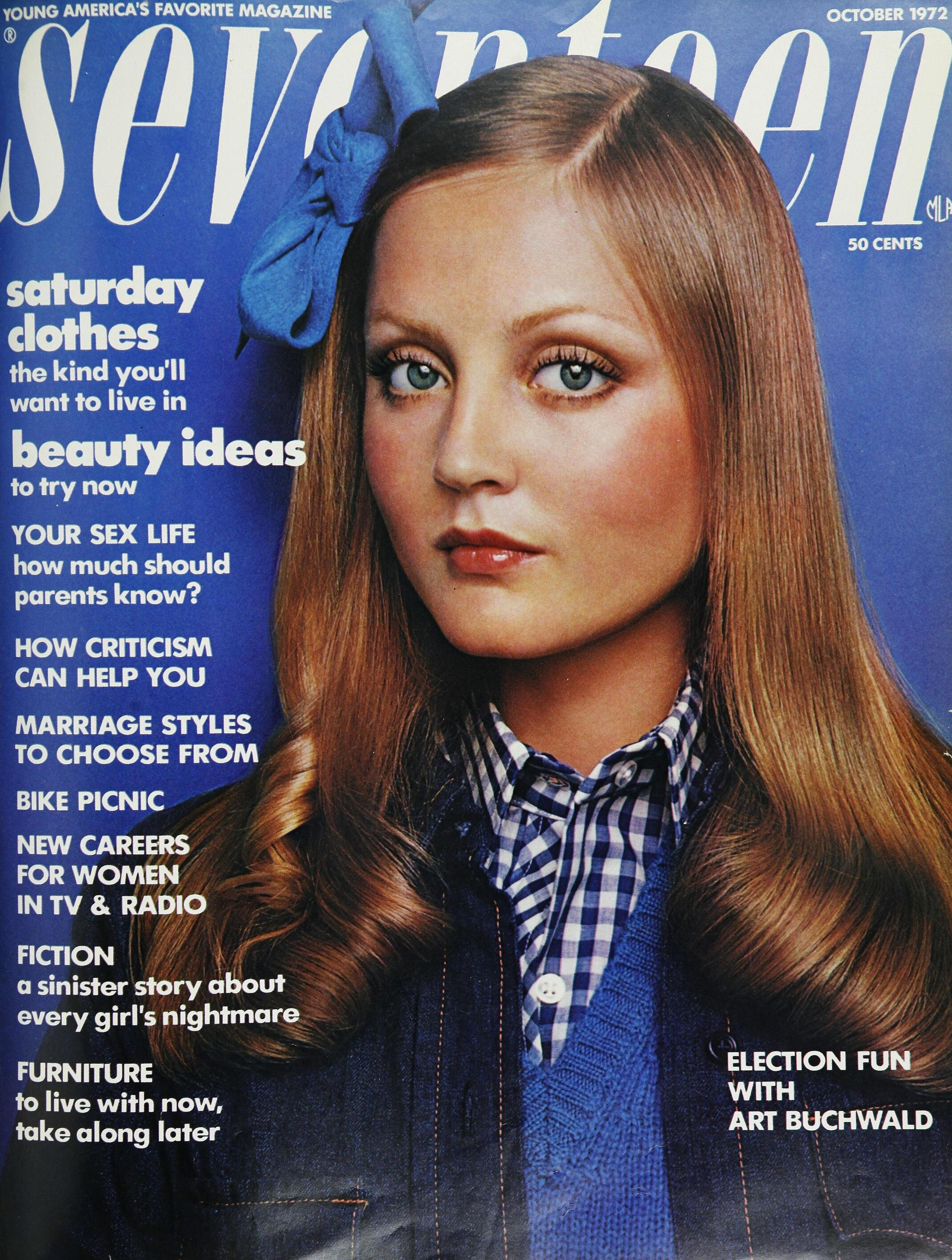 Ingrid Boulting on the cover of Seventeen, October 1972. Photographed by Carmen Schiavone.
