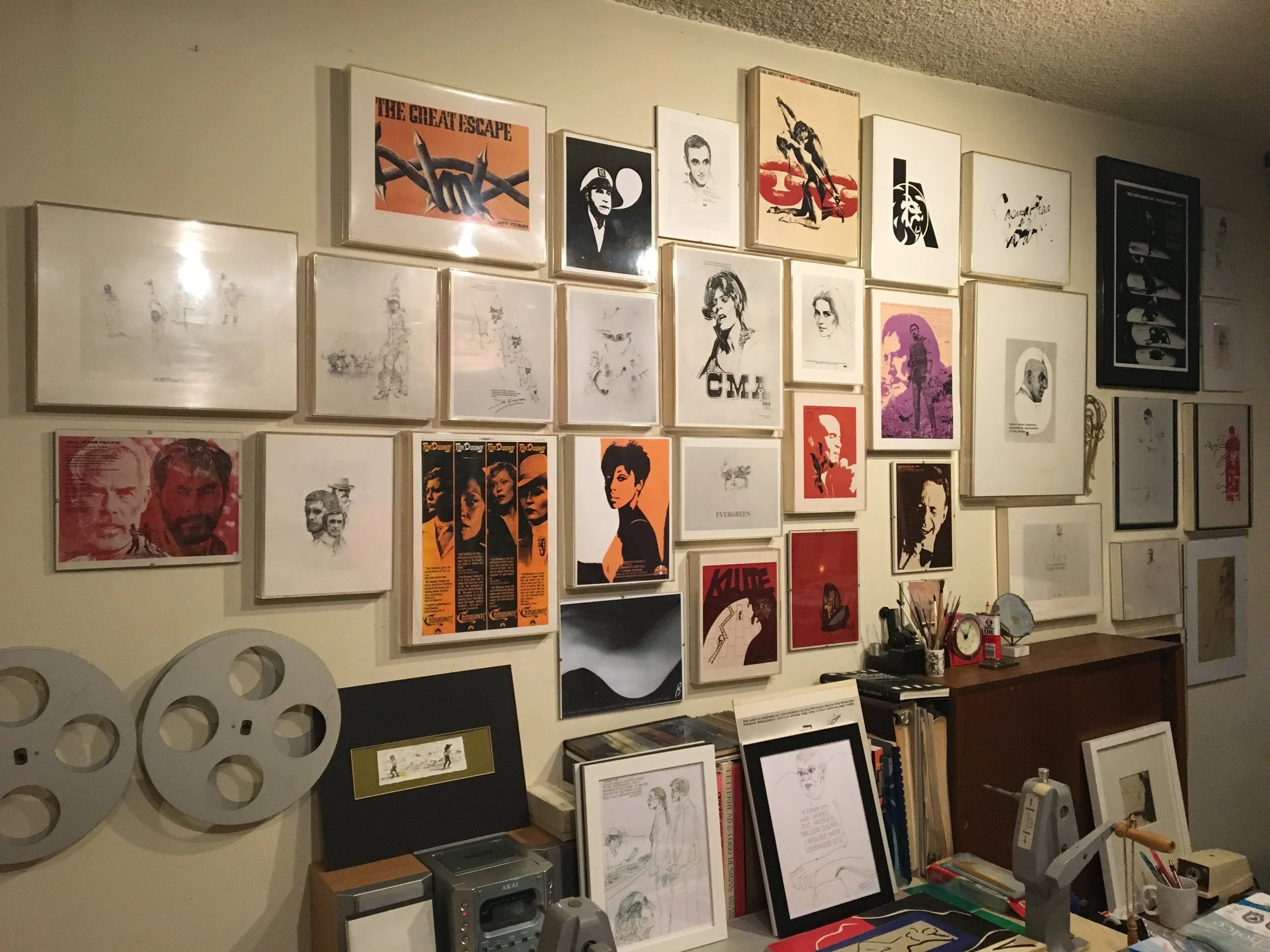 His artwork also papered the walls in his studio.
