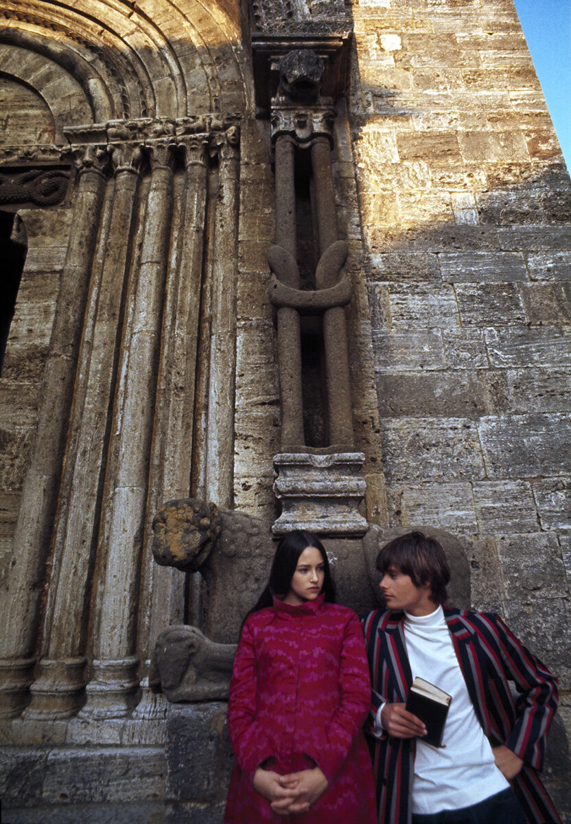 Olivia Hussey and Leonard Whiting during the filming of "Romeo &amp; Juliet" in Rome, 1968