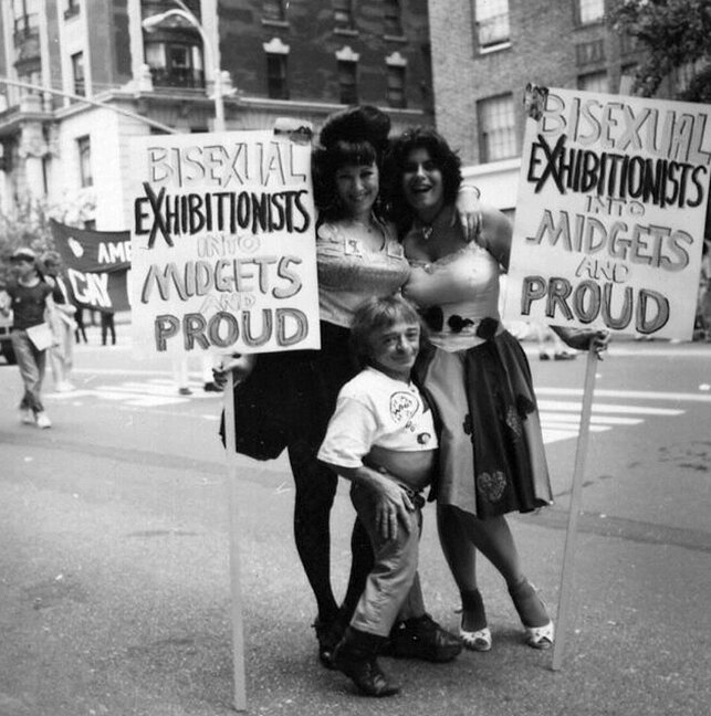 Annie, Veronica and a midget at the NYC Pride Parade. Photo by Robert Maxwell Lock.