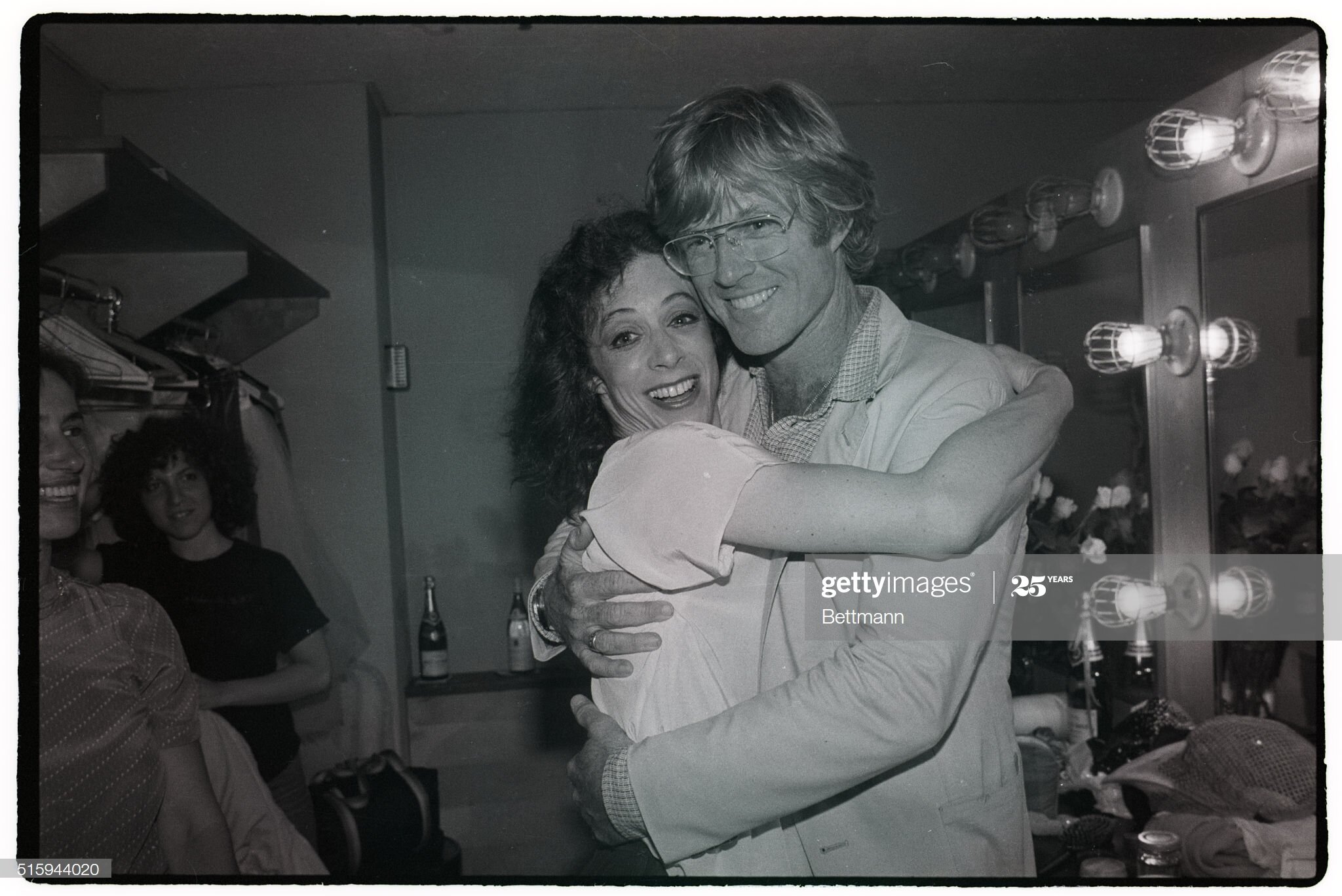 Robert Redford hugs Martha Clarke, a dancer and choreographer, and an old friend. New York..jpg