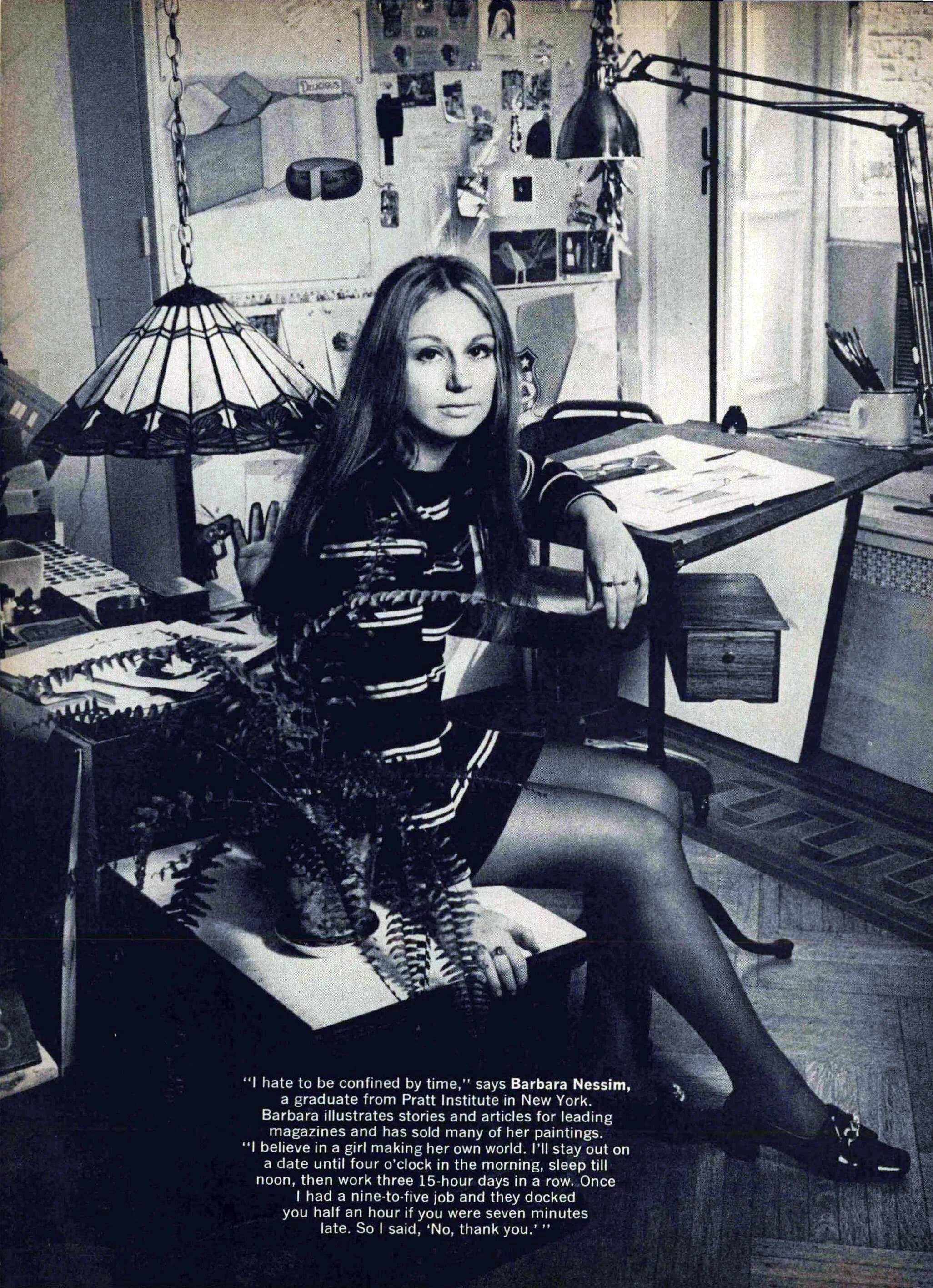 Barbara Nessim in her studio. Cosmopolitan, March 1968.