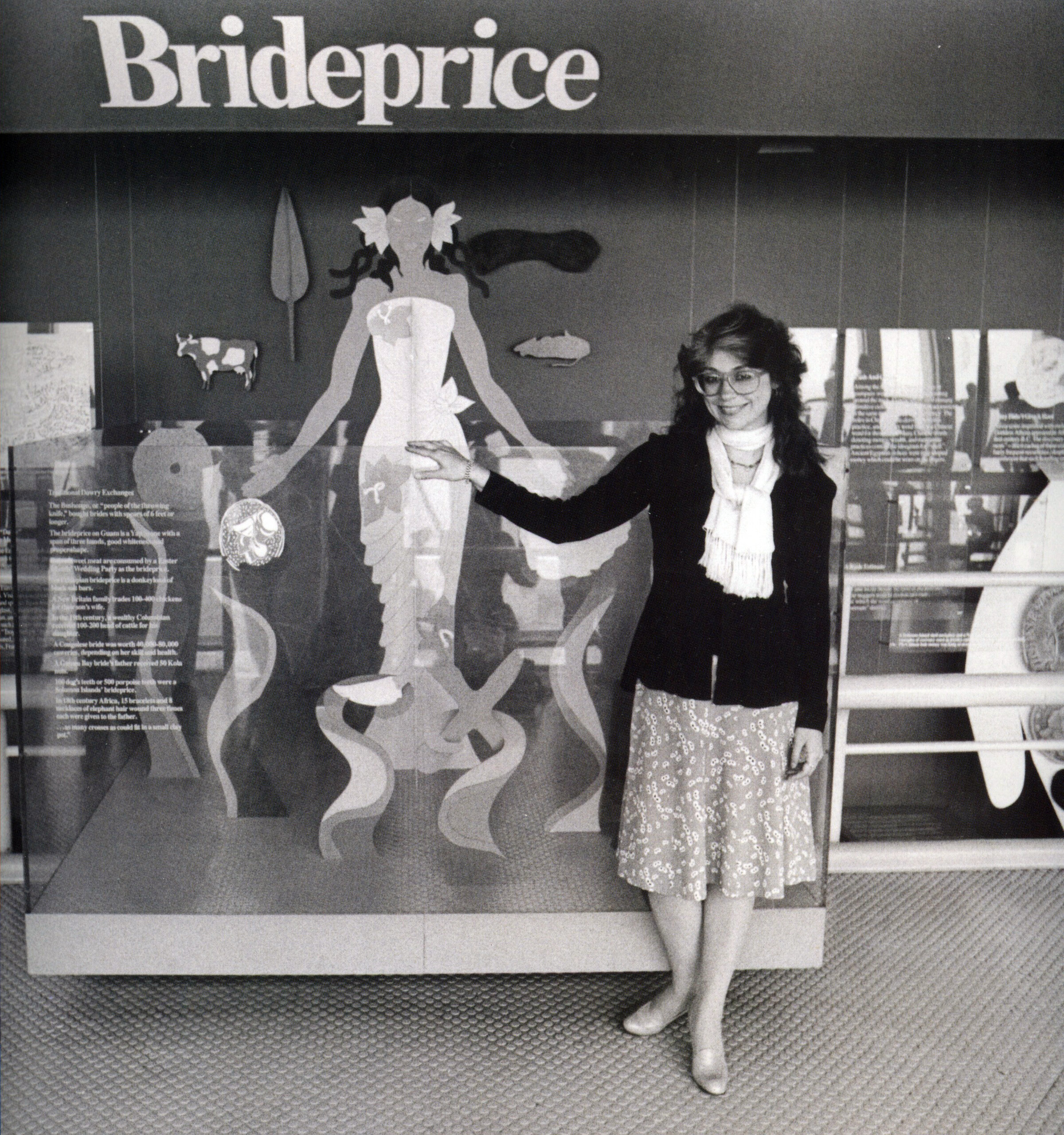 Barbara in front of her Brideprice installation at the World Trade Center, 1977