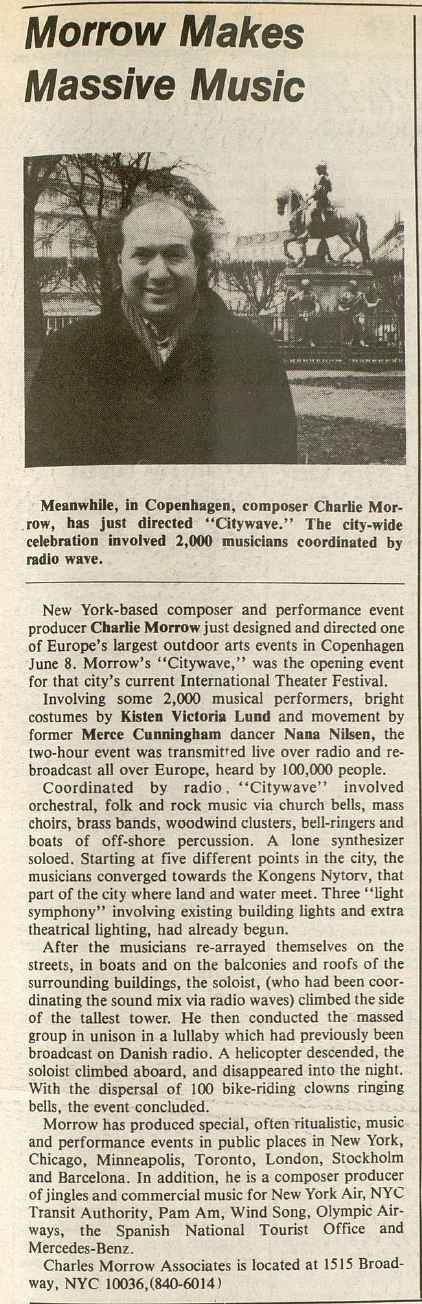 Article in Back Stage, Jun 21, 1985.