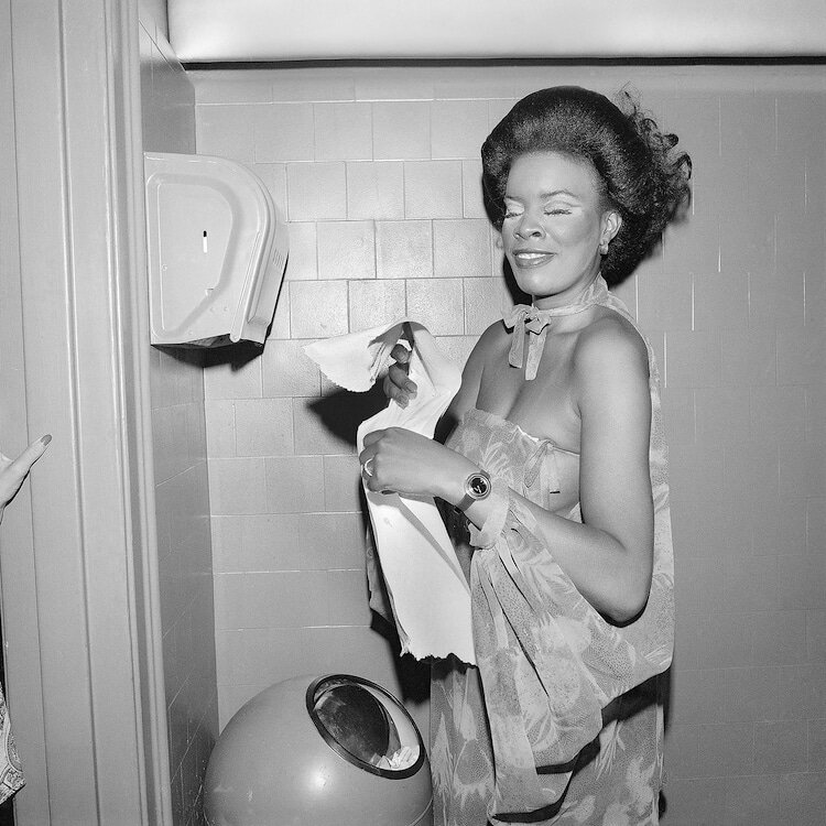 Drying Hands in the Ladies Room. Studio 54, July 1977.