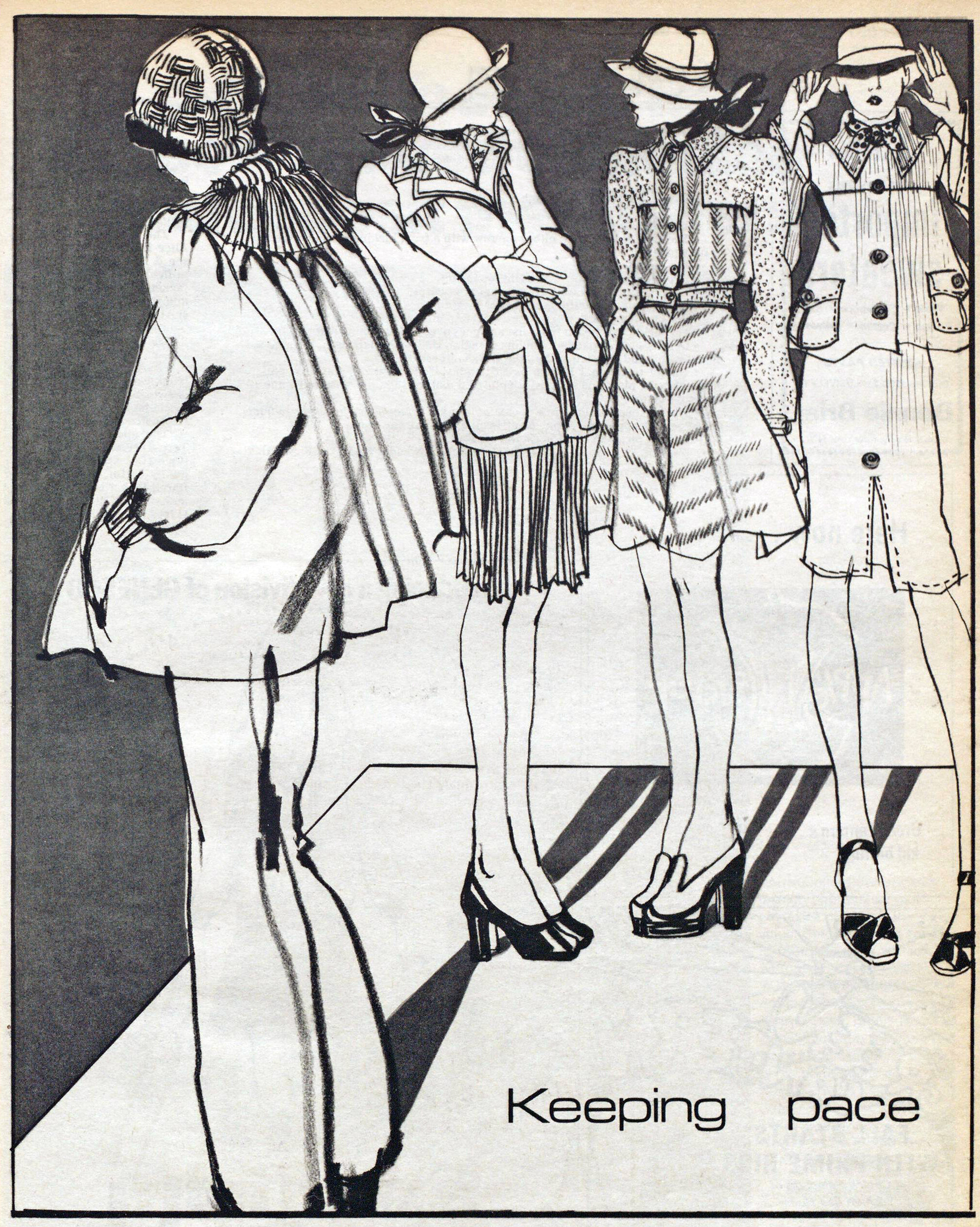 Third from left, Tere Tereba for Tootique. Women’s Wear Daily, May 2, 1973.