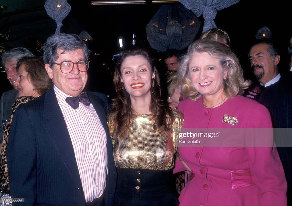 Abe Rosenthal, Gale Hayman and Shirley Lord at the launch party for Gale Hayman's new fragrance "Beverly Hills" on October 17, 1989 at Bloomingdale's. Photo by Ron Galella.