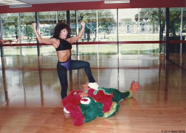a gigantic chicken of some sort at the Bayou Club in #Houston, TX during an aerobics appearance. #80s.jpg