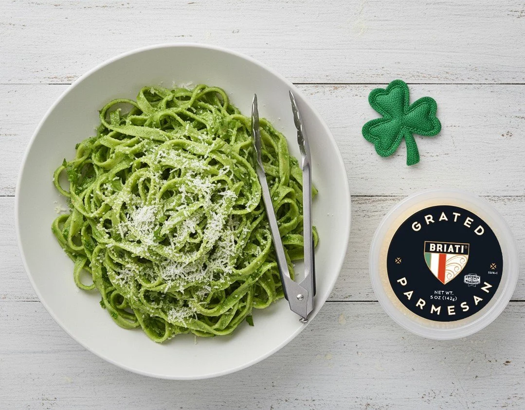 Green pasta > green beer. 💚  Try our Creamy Spinach &amp; Herb Pasta finished with a sprinkle of Briati Grated Parmesan.

Full recipe in bio!