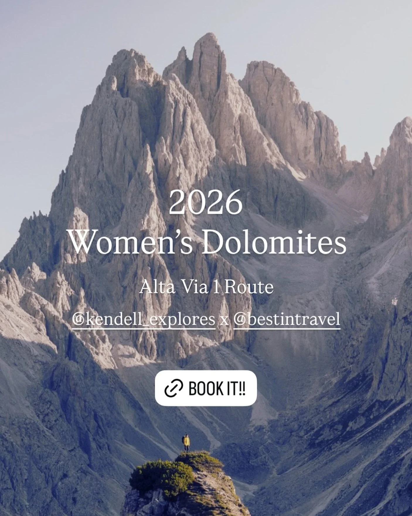 LAST SPOTS AVAILABLE!

✨The Dolomites sold out in one day ✨

I can&rsquo;t say I was surprised, but I was deeply moved. I know just how much these adventures mean, and how pushing yourself outside of your comfort zone can be one of the greatest catal