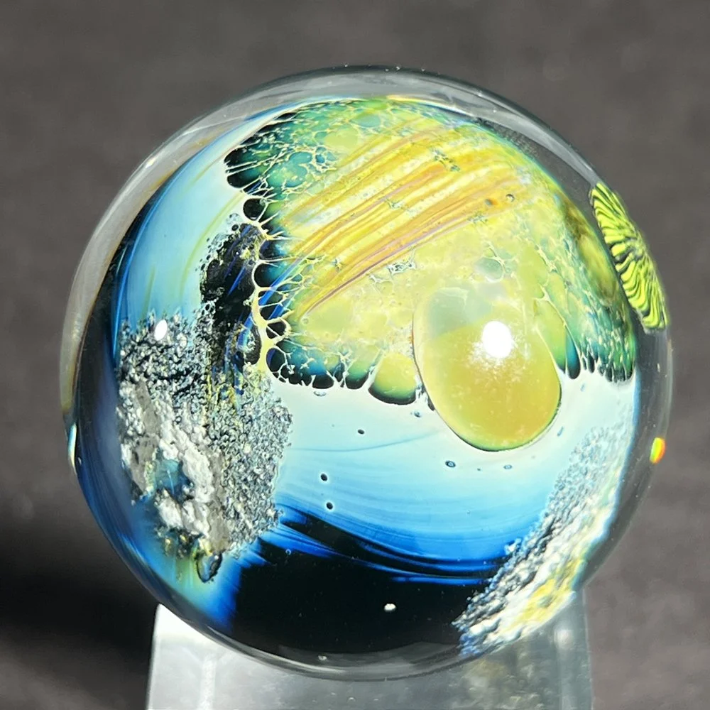 Josh Simpson アート 青と緑の惑星模様 ガラス玉 JS02 作家 Shop