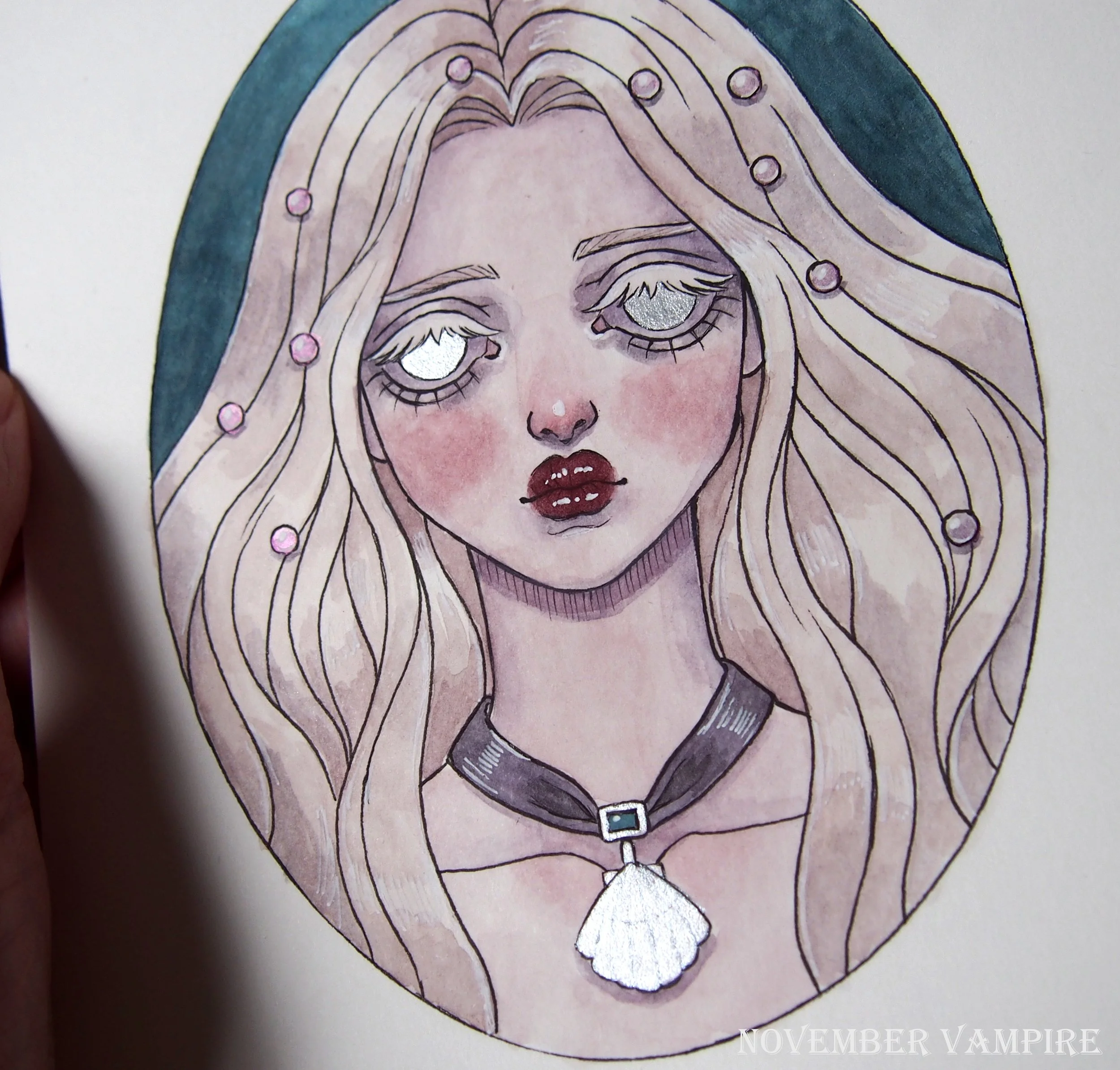 Mermaid portrait with shiny paints